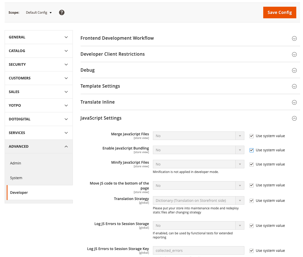 How to deactivate JS bundling in Magento 2.