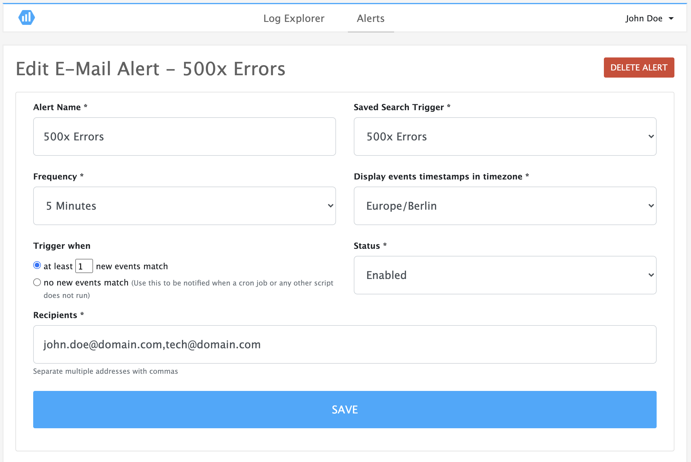 cloud log email and webhook alert configurations for real-time issue detection
