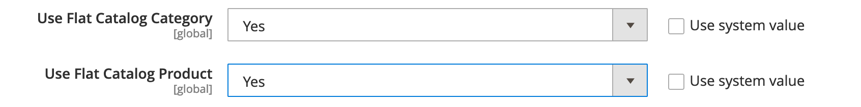 magento flat catalog settings enabled for improved performance