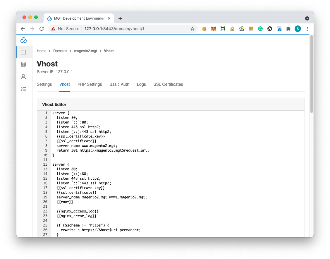 Vhost Editor for MGT Development Environment