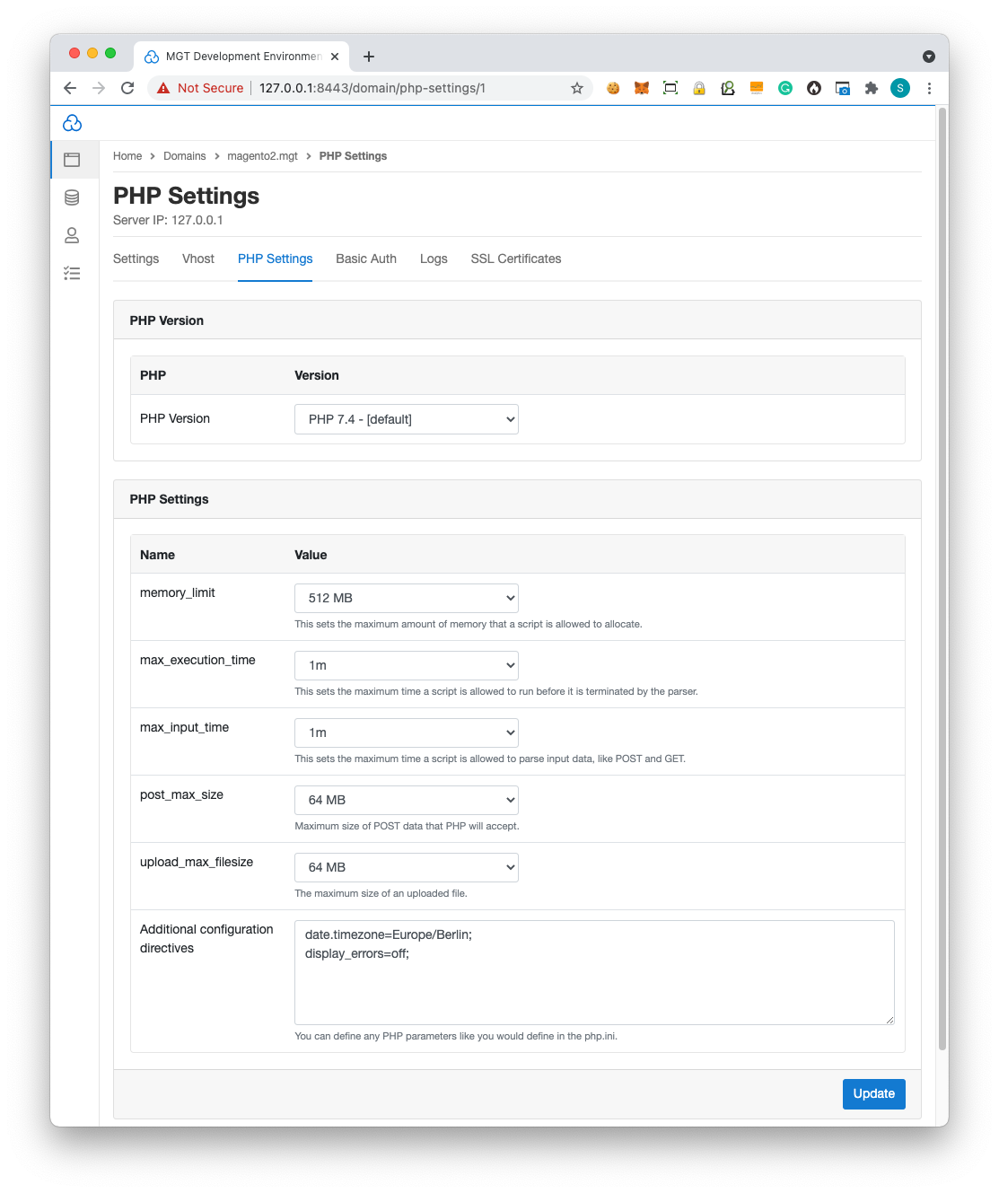 PHP Settings - Magento 2 local Development Environment