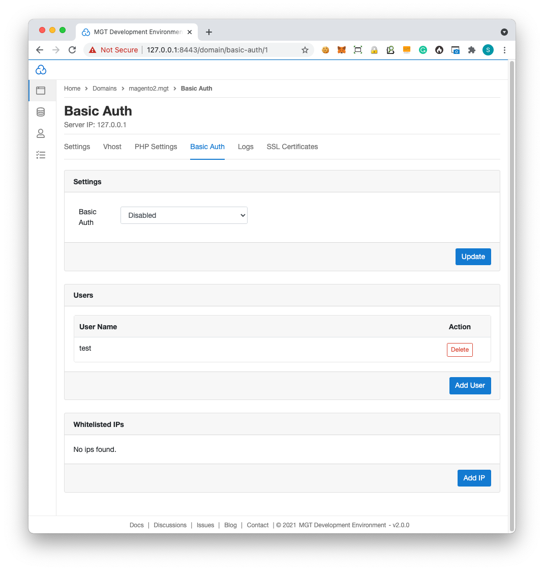 Basic Auth. Enable or Disable - Local Development Environment