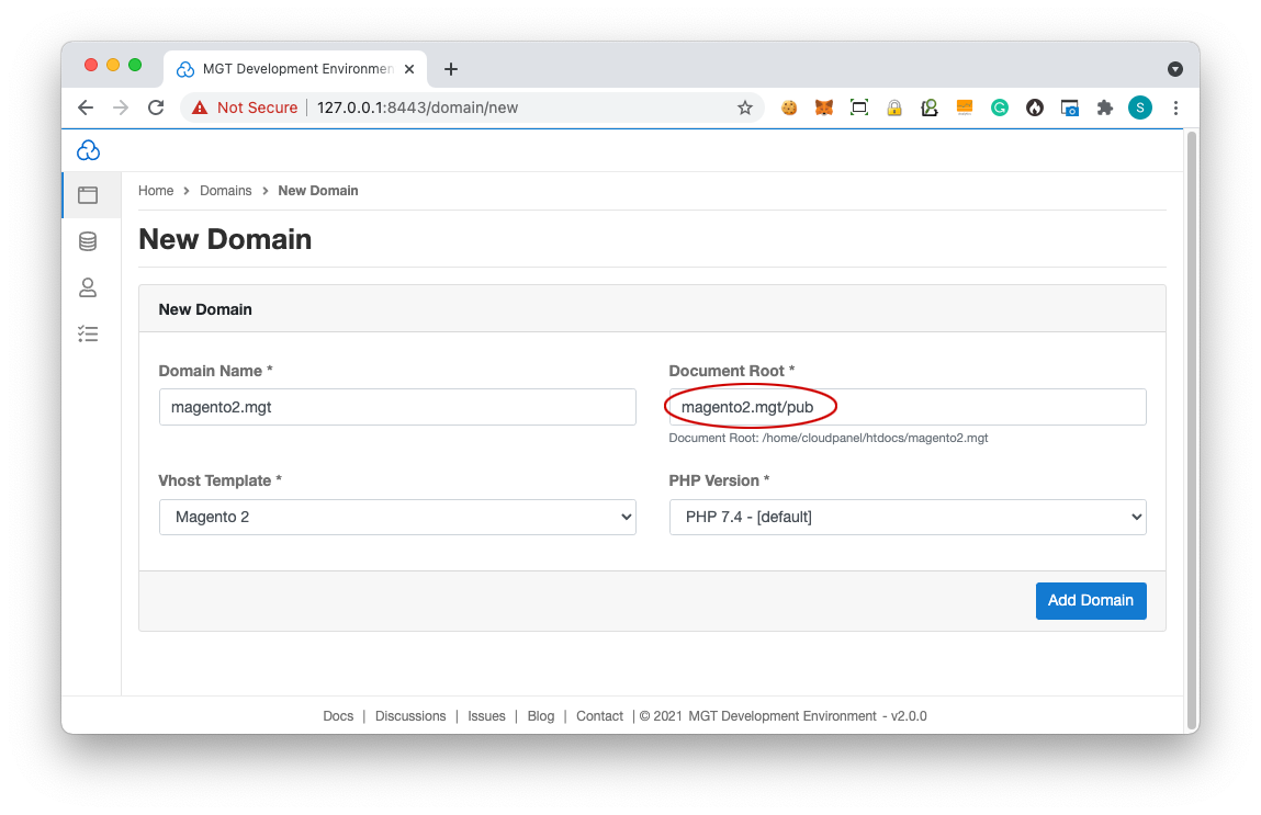 Add and Delete Domains. MGT Development Environment