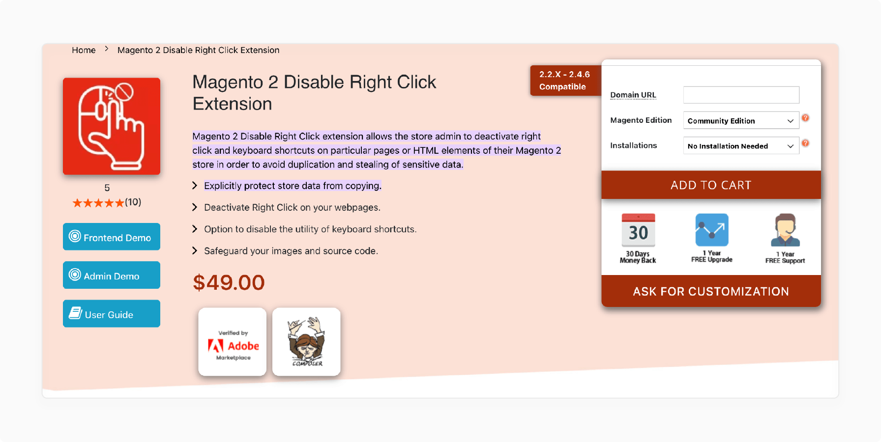 Disable Right Click extension for Magento 2 data protection