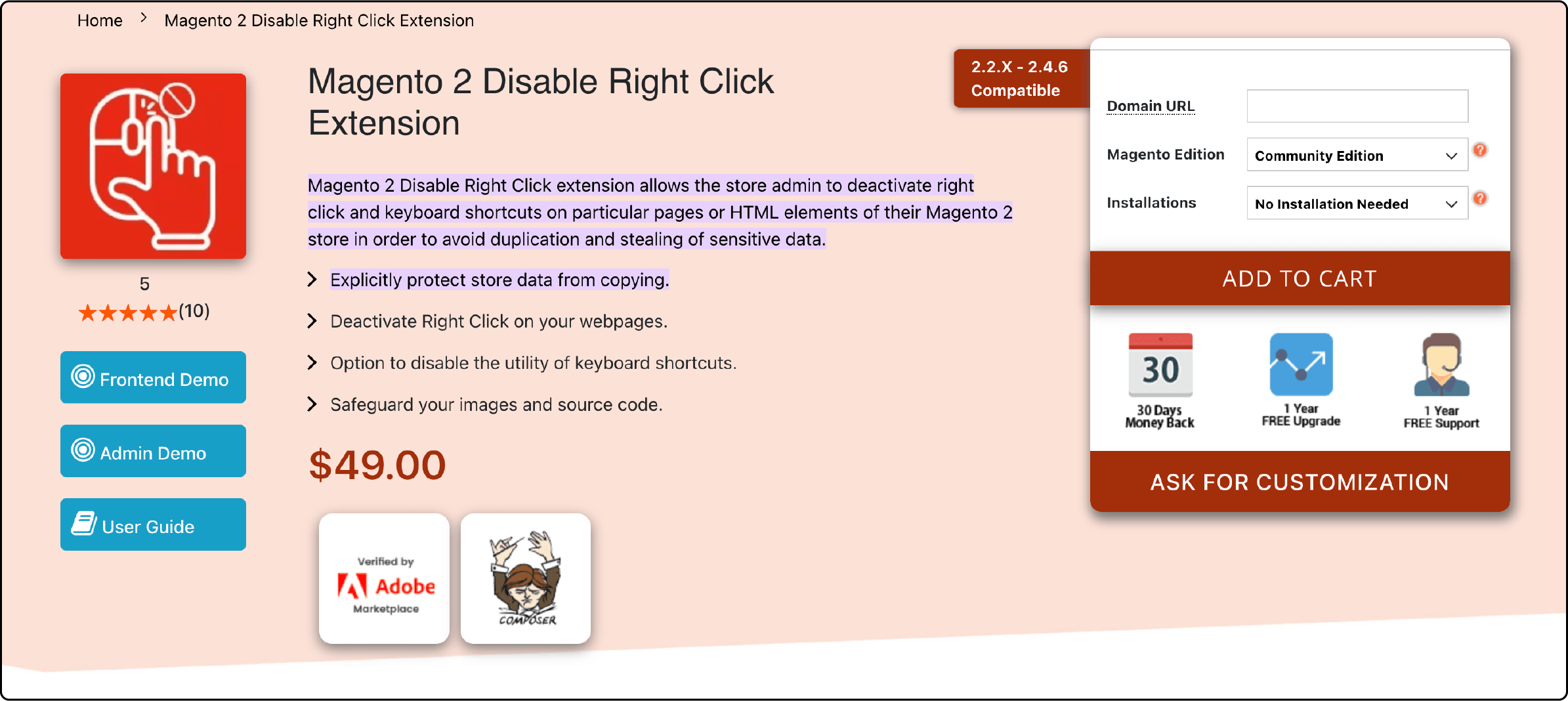 Disable Right Click extension for Magento 2 data protection
