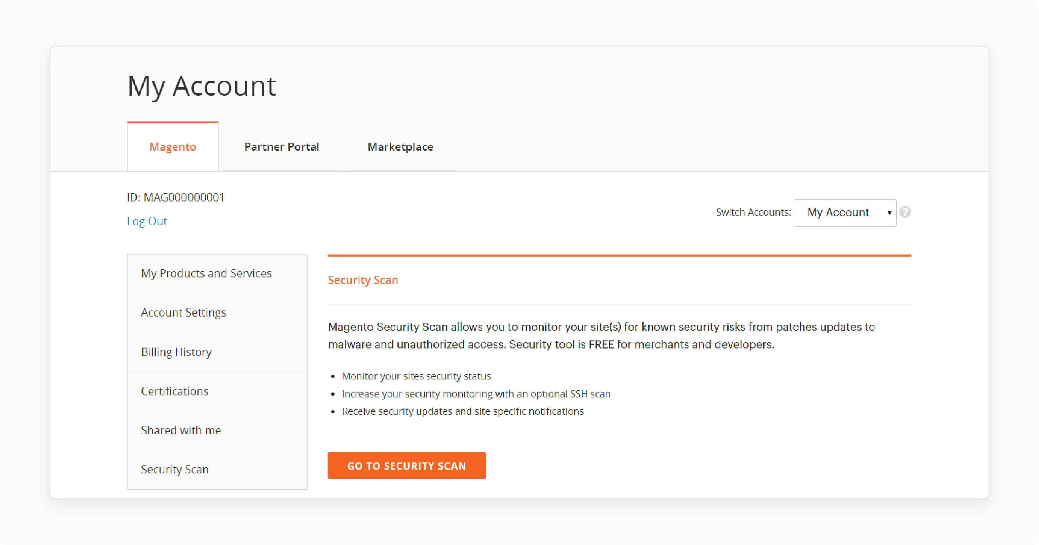 Magento Security Scan Tool interface providing comprehensive vulnerability analysis.