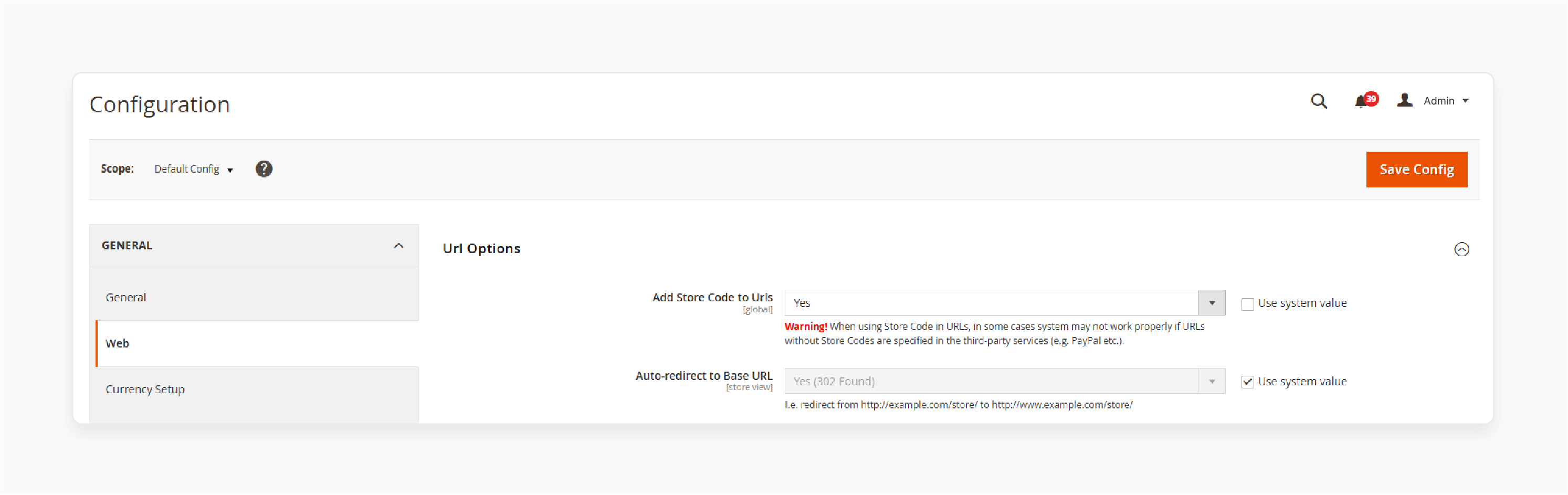 magento settings for adding store code to urls for better multi-store management