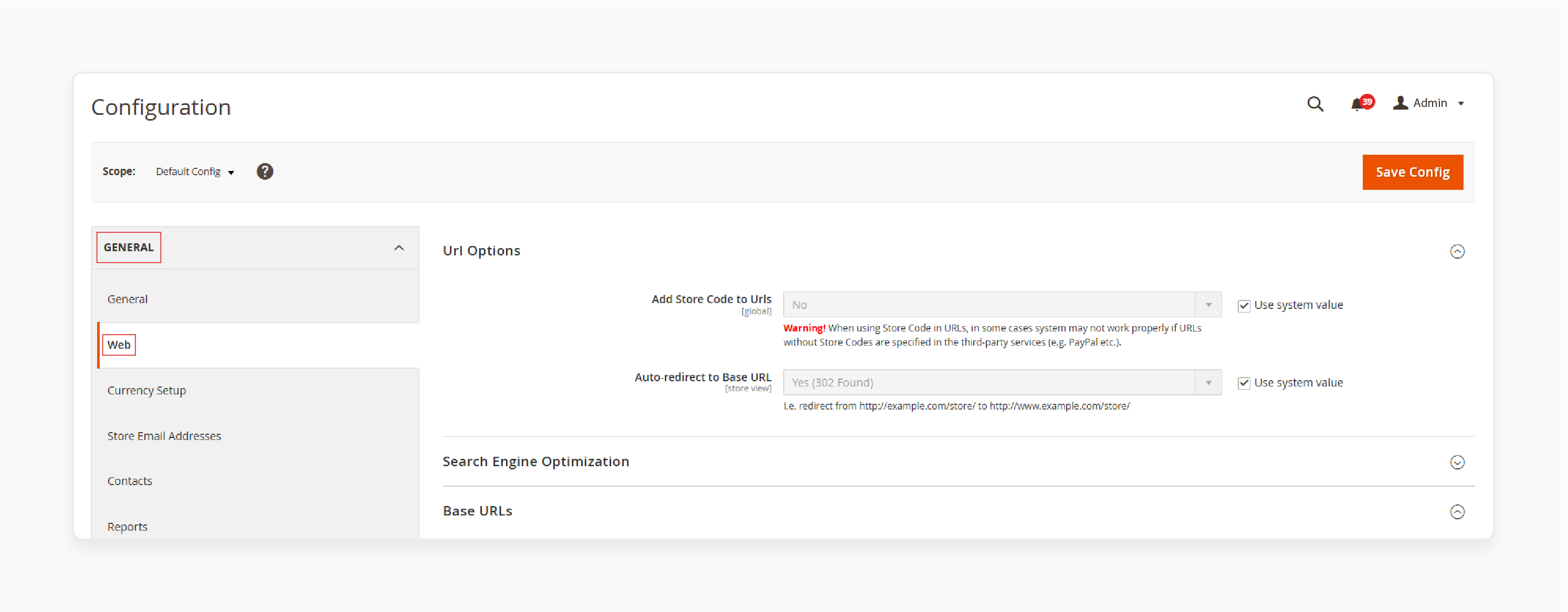 magento 2 admin panel showing secure urls enabled for storefront and admin