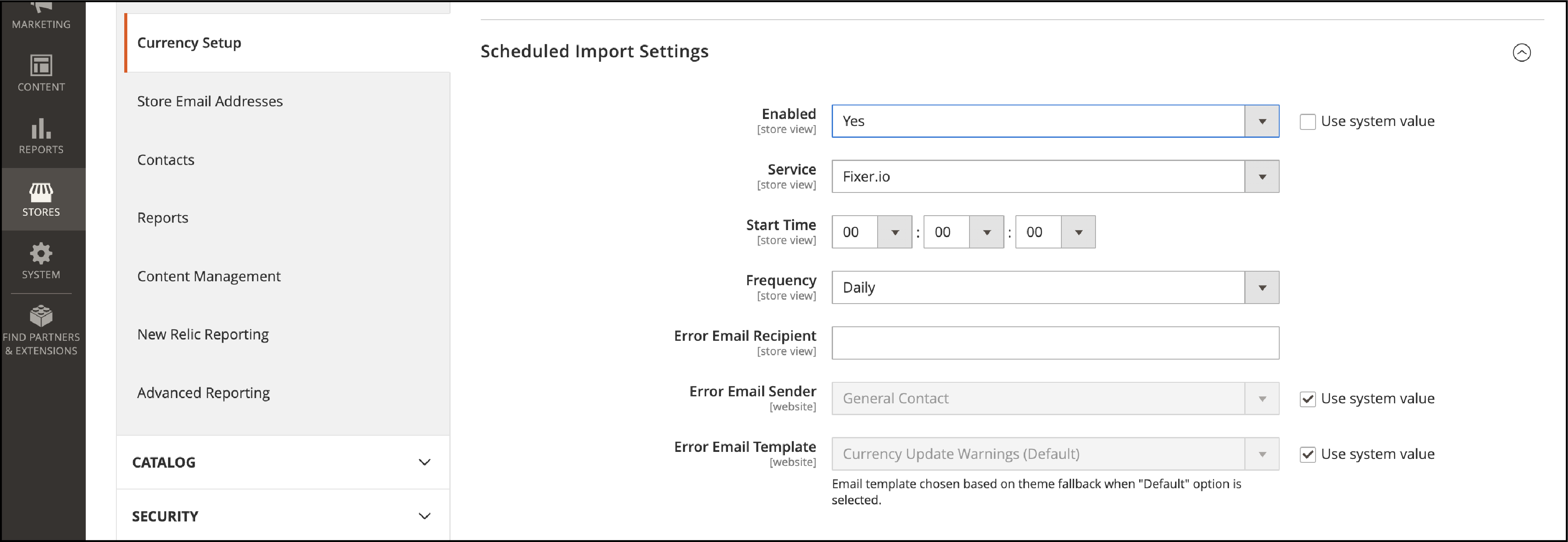 Set Up the Scheduled Import Settings- Magento 2 currency