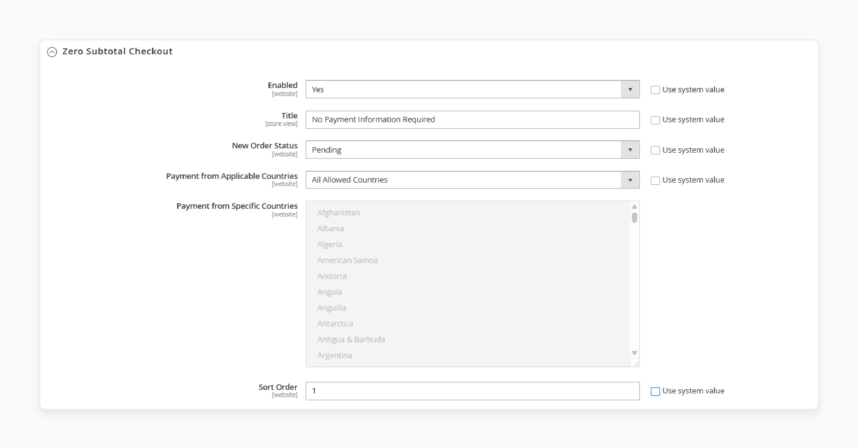 Zero Subtotal Magento 2 Payment Methods