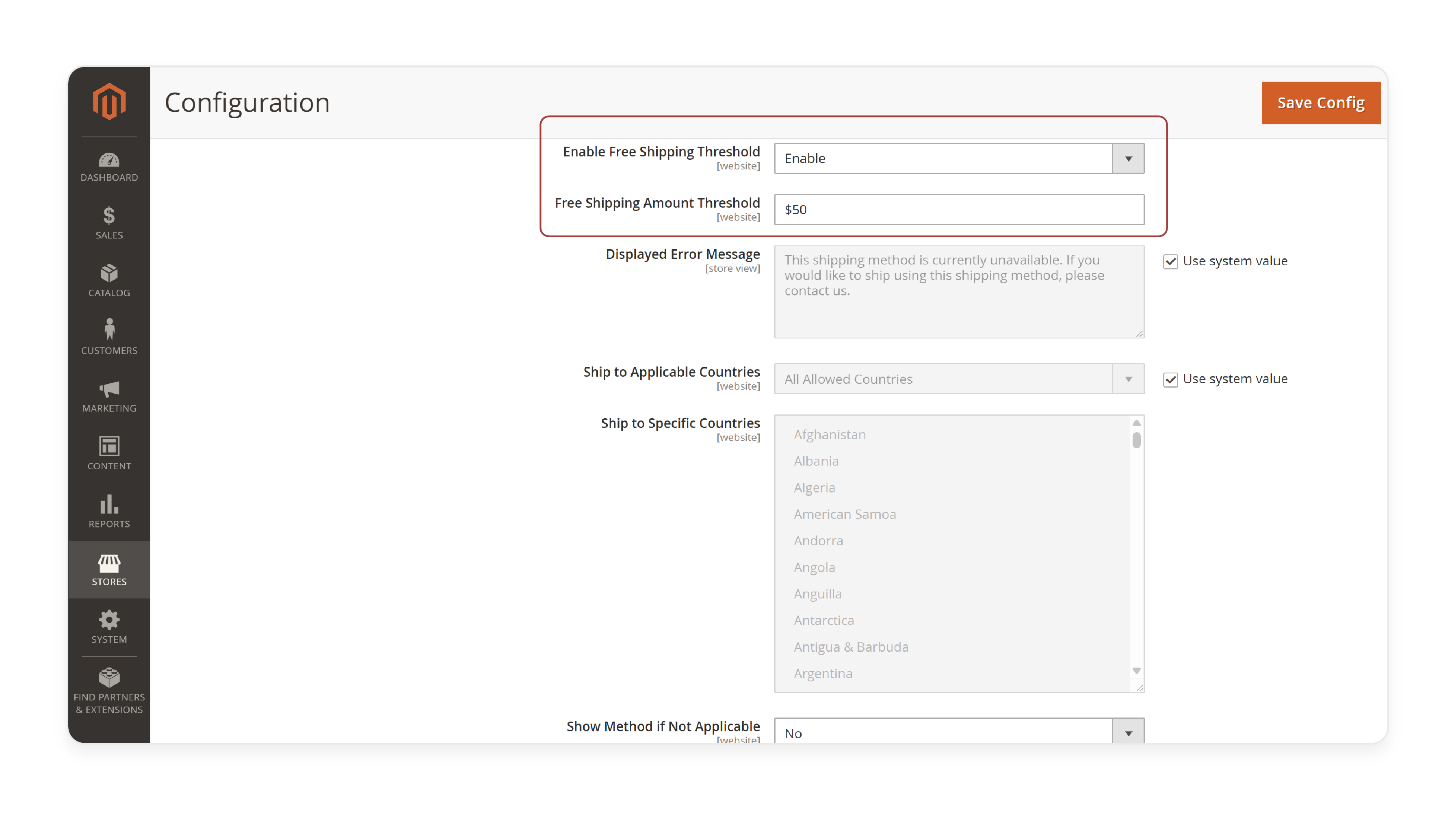 Magento 2 Free Shipping Promotion in Carrier Setting