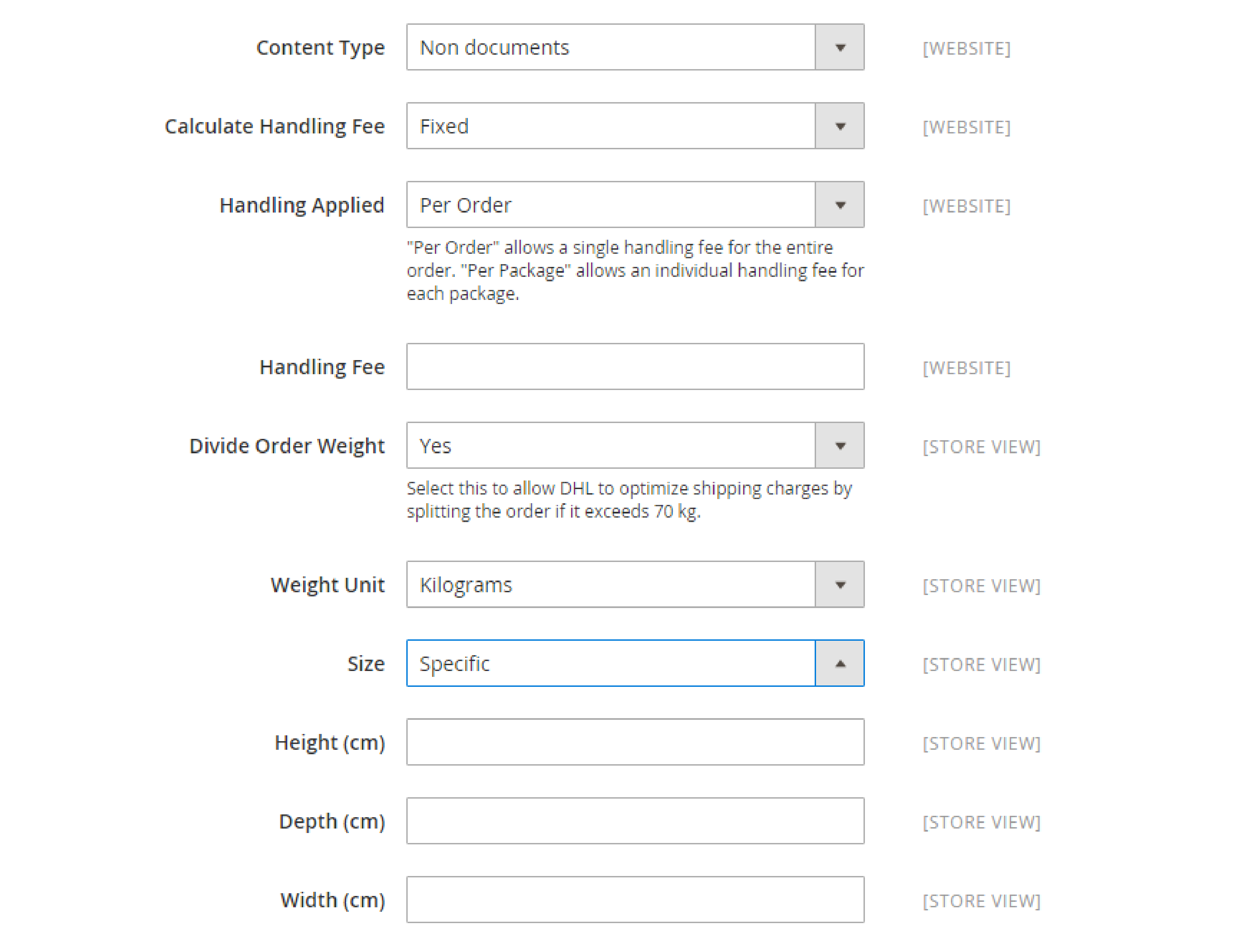 A screenshot of Setting up DHL Package in Magento 2