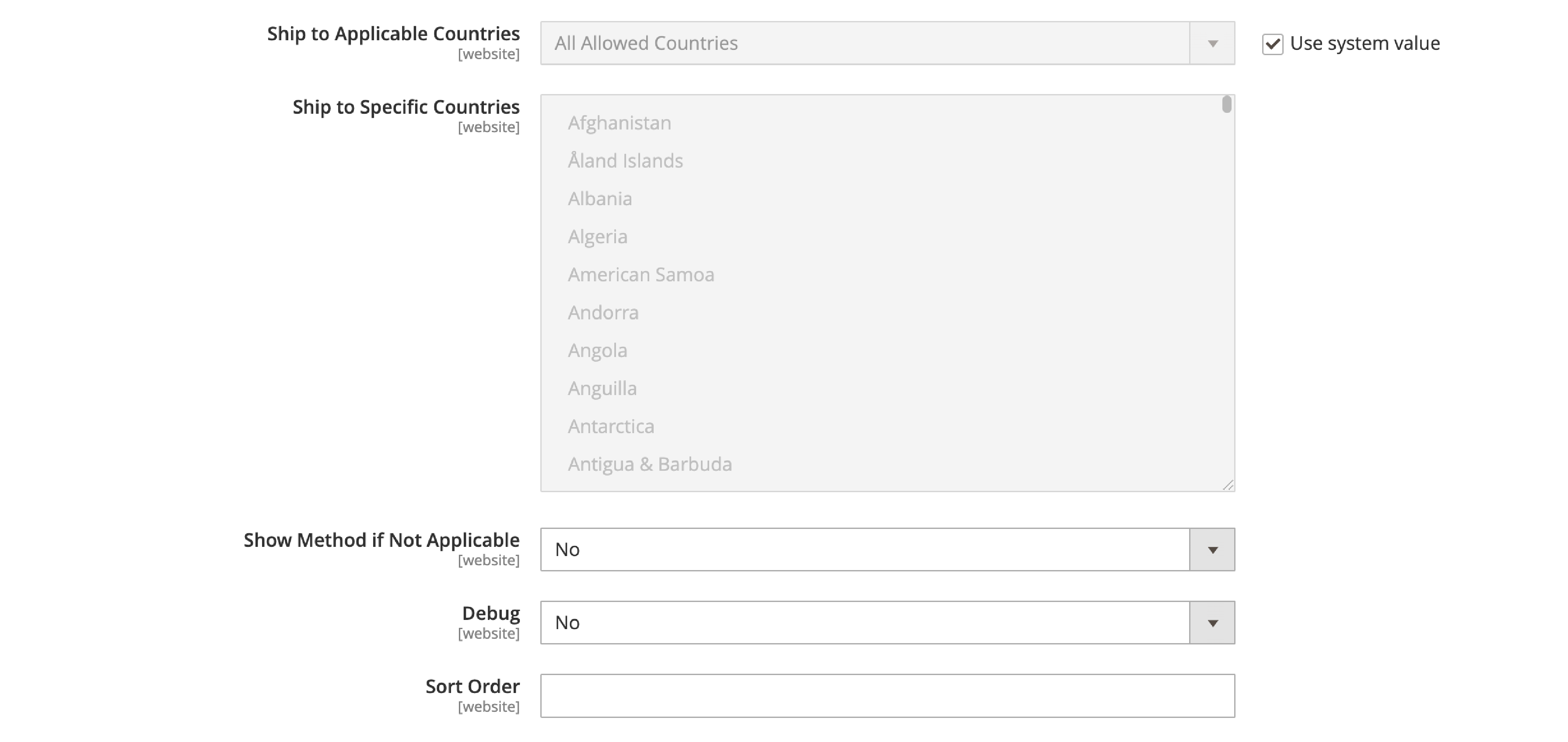 A screenshot of Setting up UPS Applicable Countries and other settings