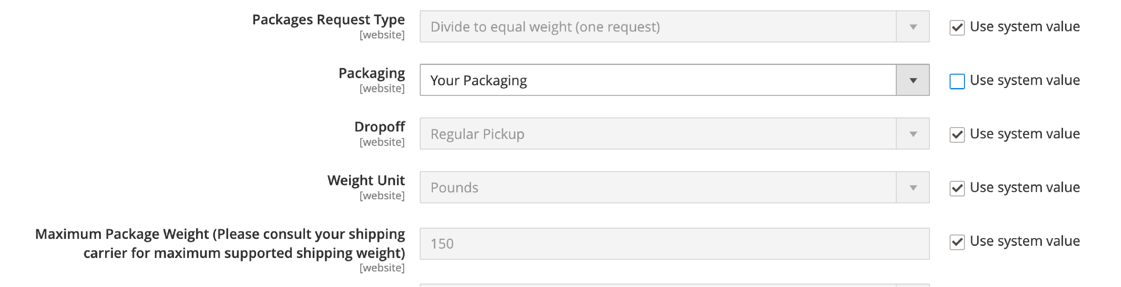 A screenshot of Setting up FedEx Packaging