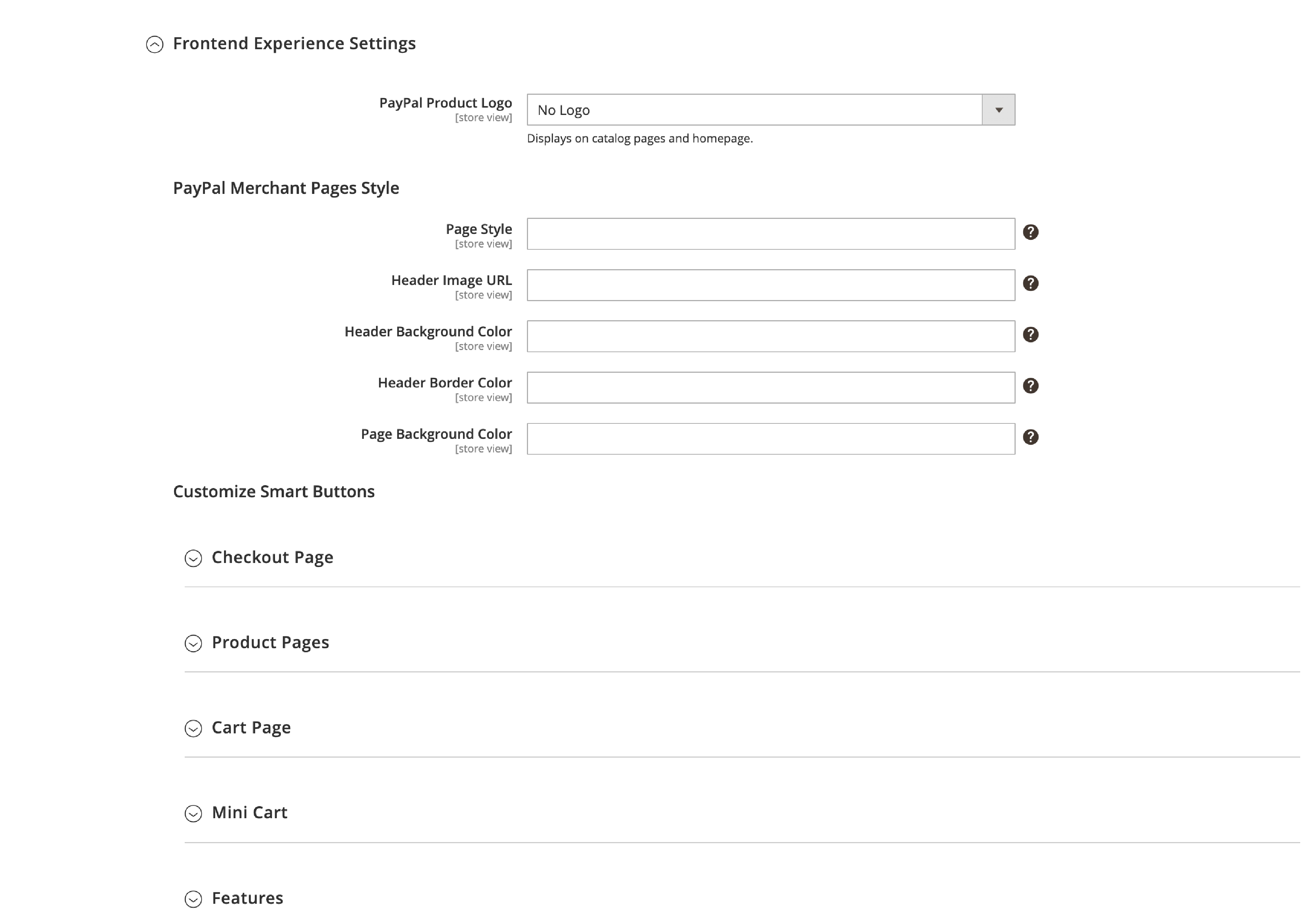 Magento 2 PayPal Frontend Experience Settings Screenshot