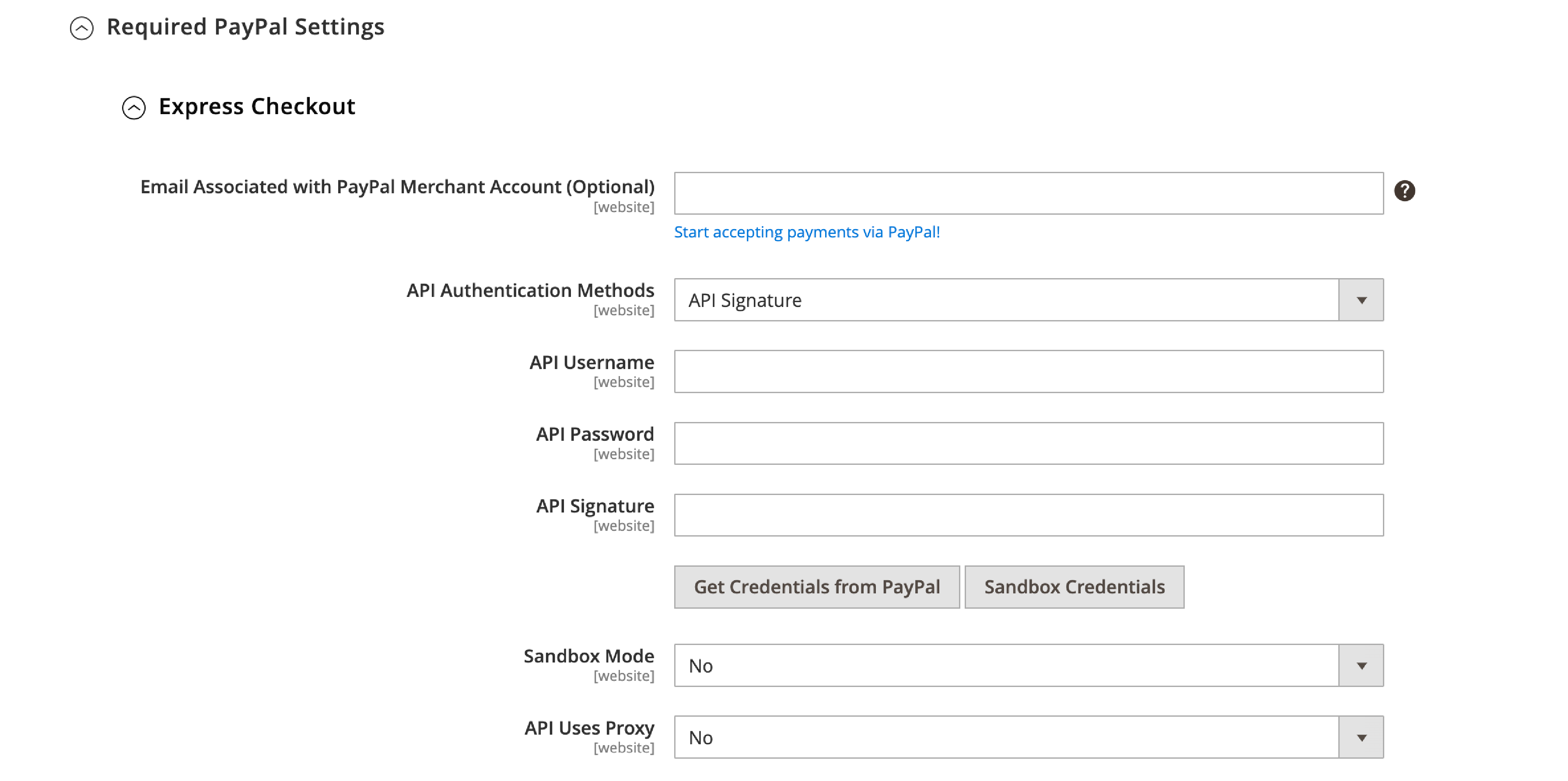Magento 2 PayPal Configuring Required Settings Screenshot