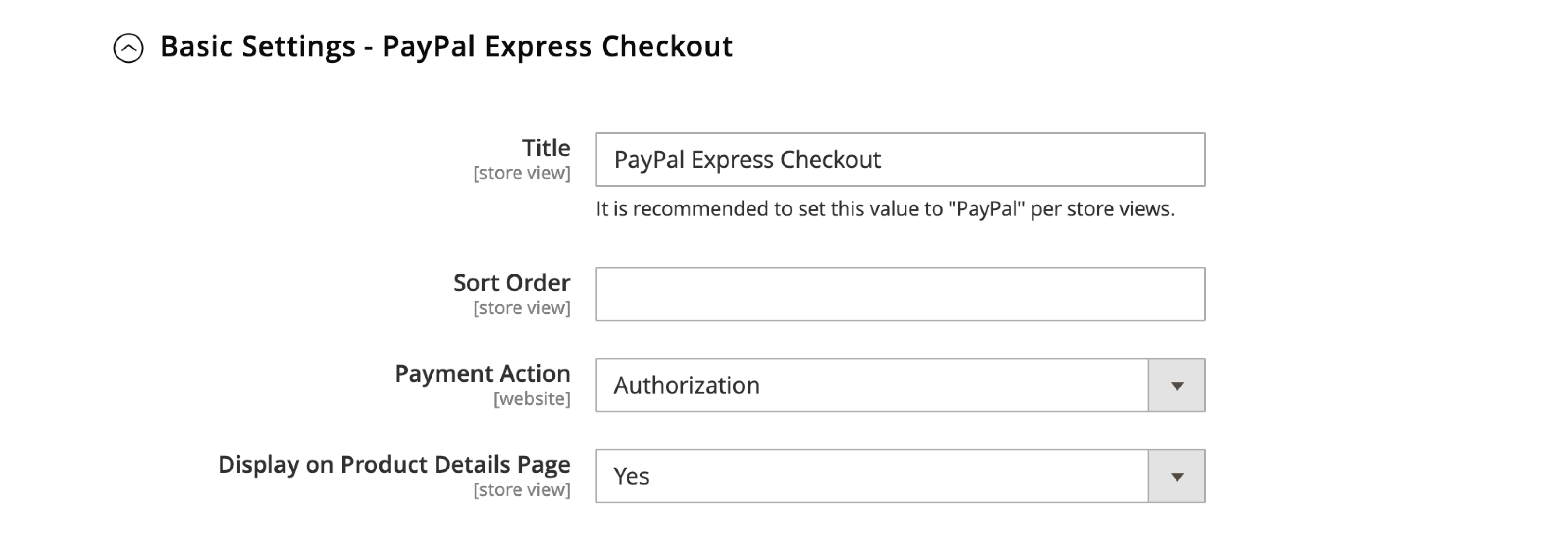 Magento 2 PayPal Configuring Basic Settings Screenshot
