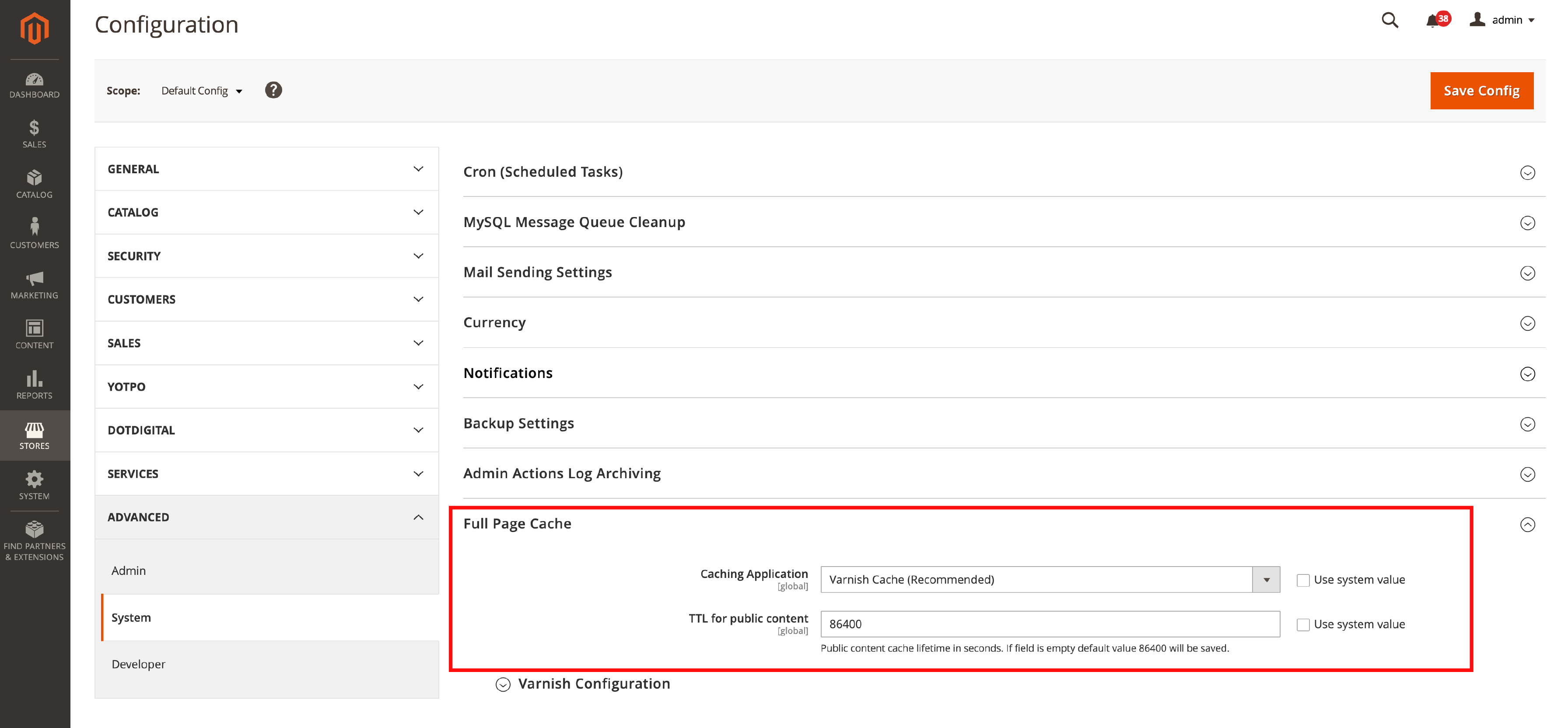 Screenshot of Magento 2 Varnish Cache installation process