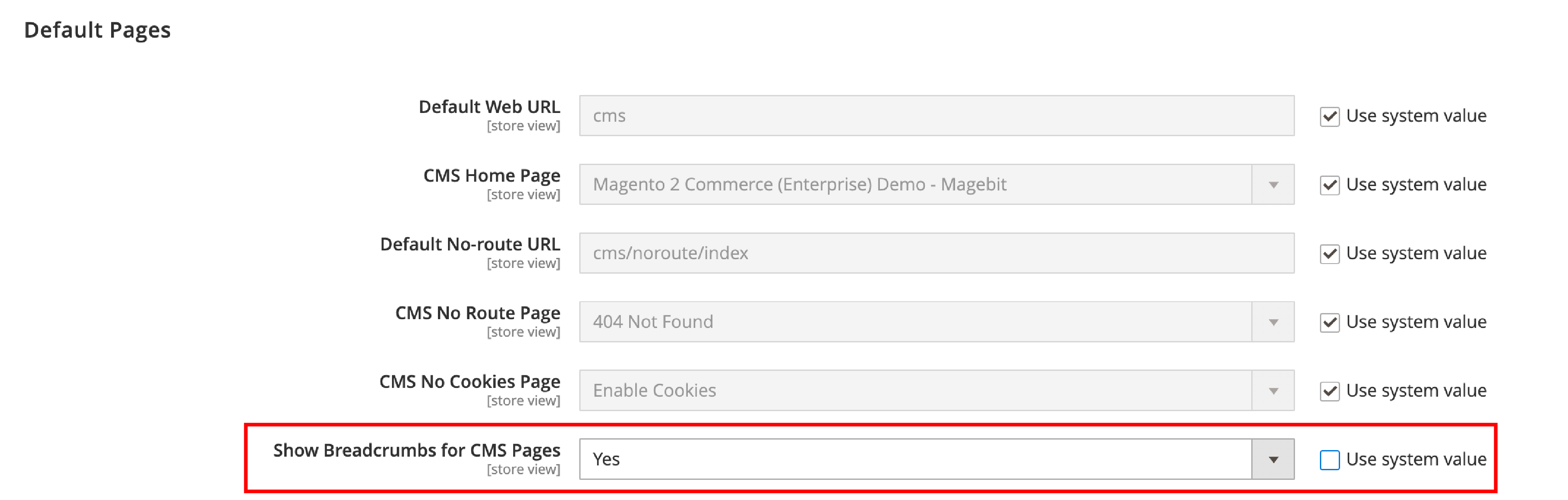 Showing and removing breadcrumbs for CMS pages in Magento 2