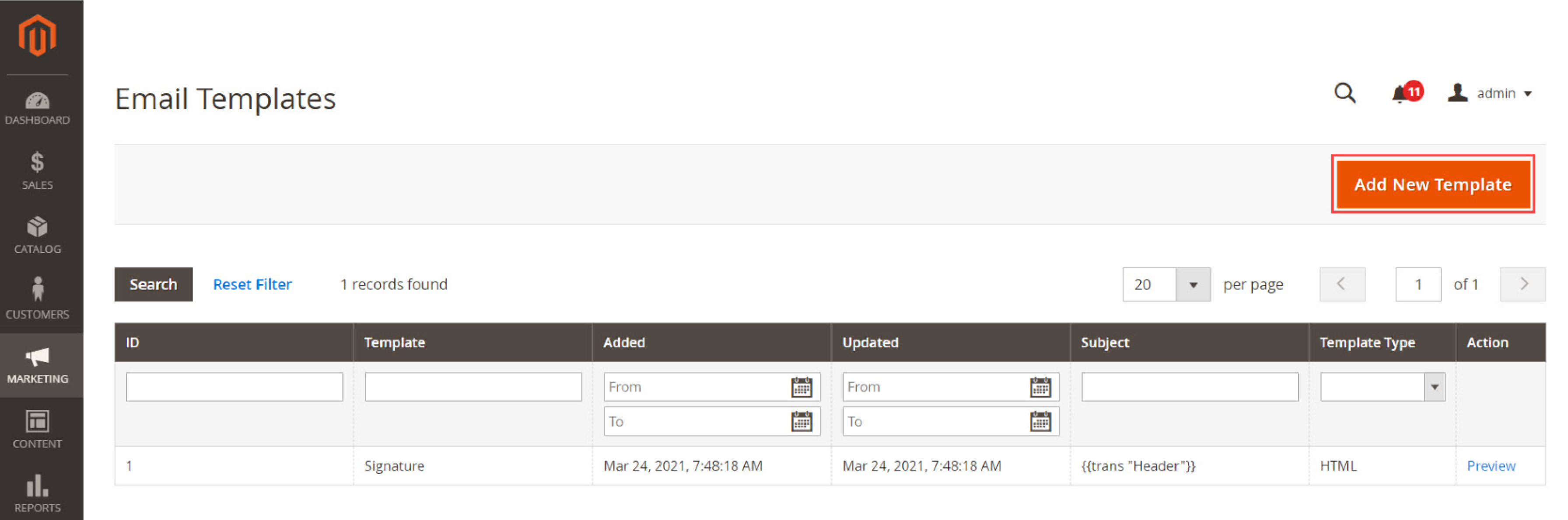 Loading Magento Email Templates Screenshot