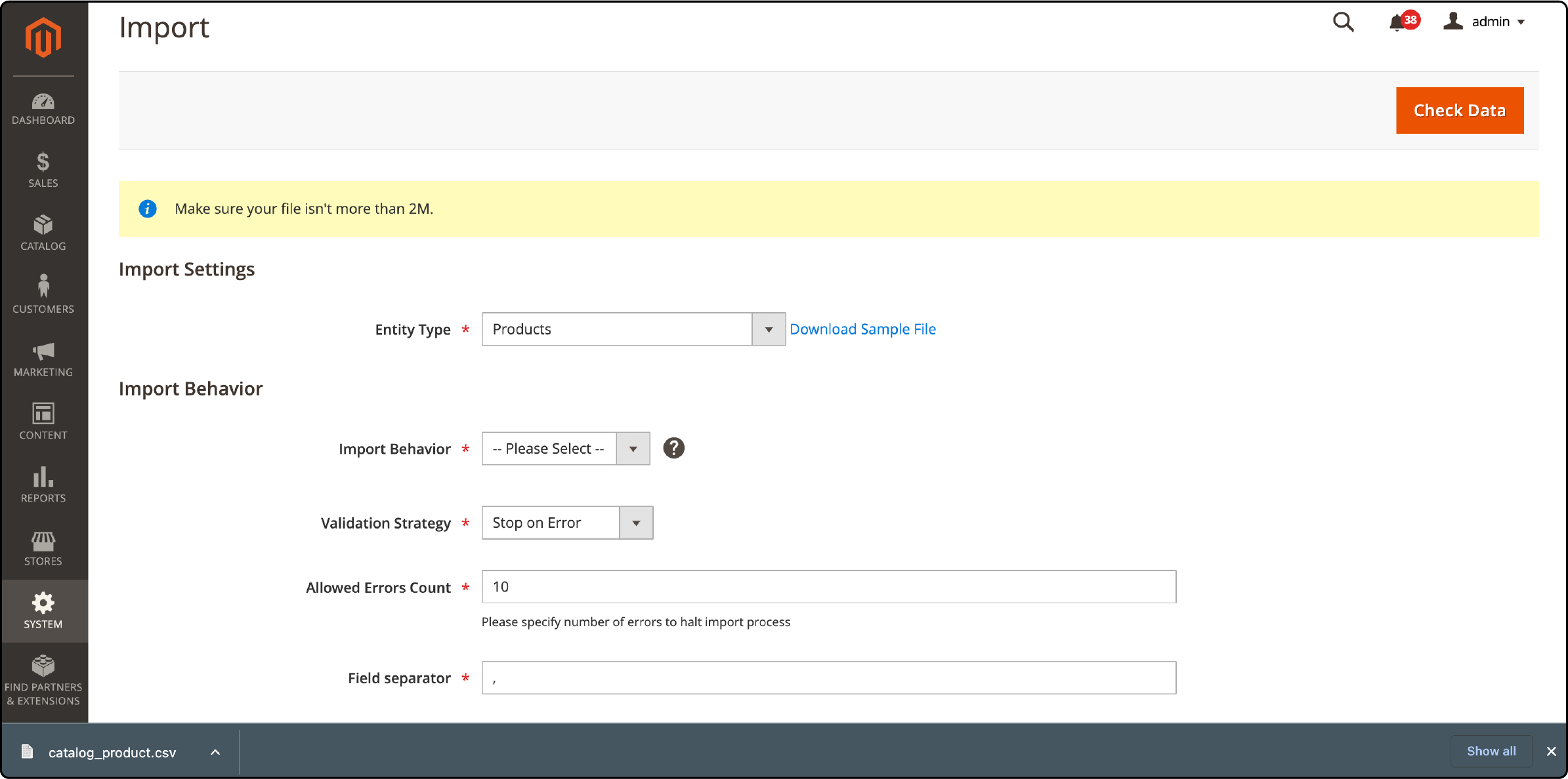 Downloading sample CSV in Magento 2