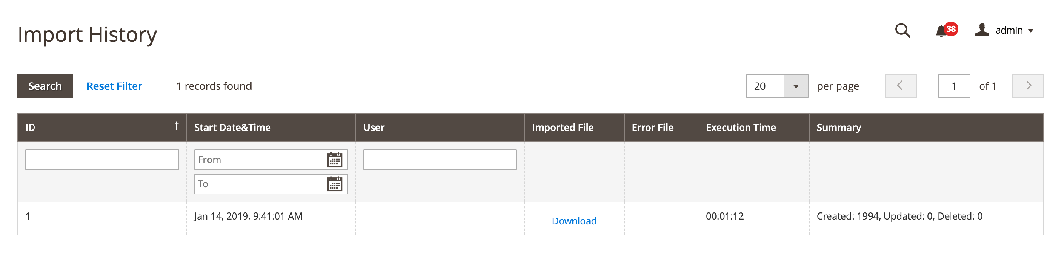 Magento 2 Admin Panel: Viewing Import History