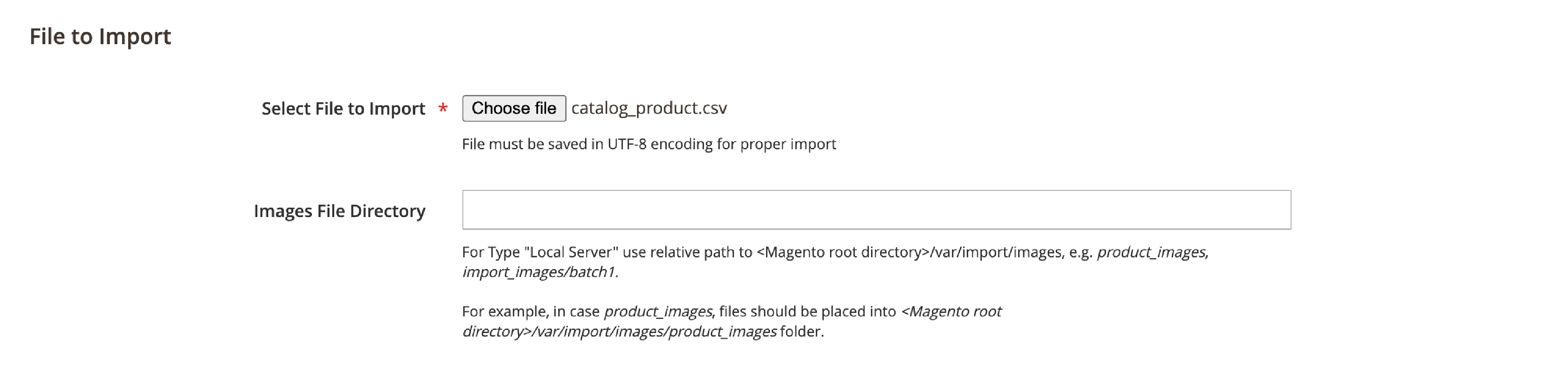 Magento 2 Admin Panel: Specifying the Import File
