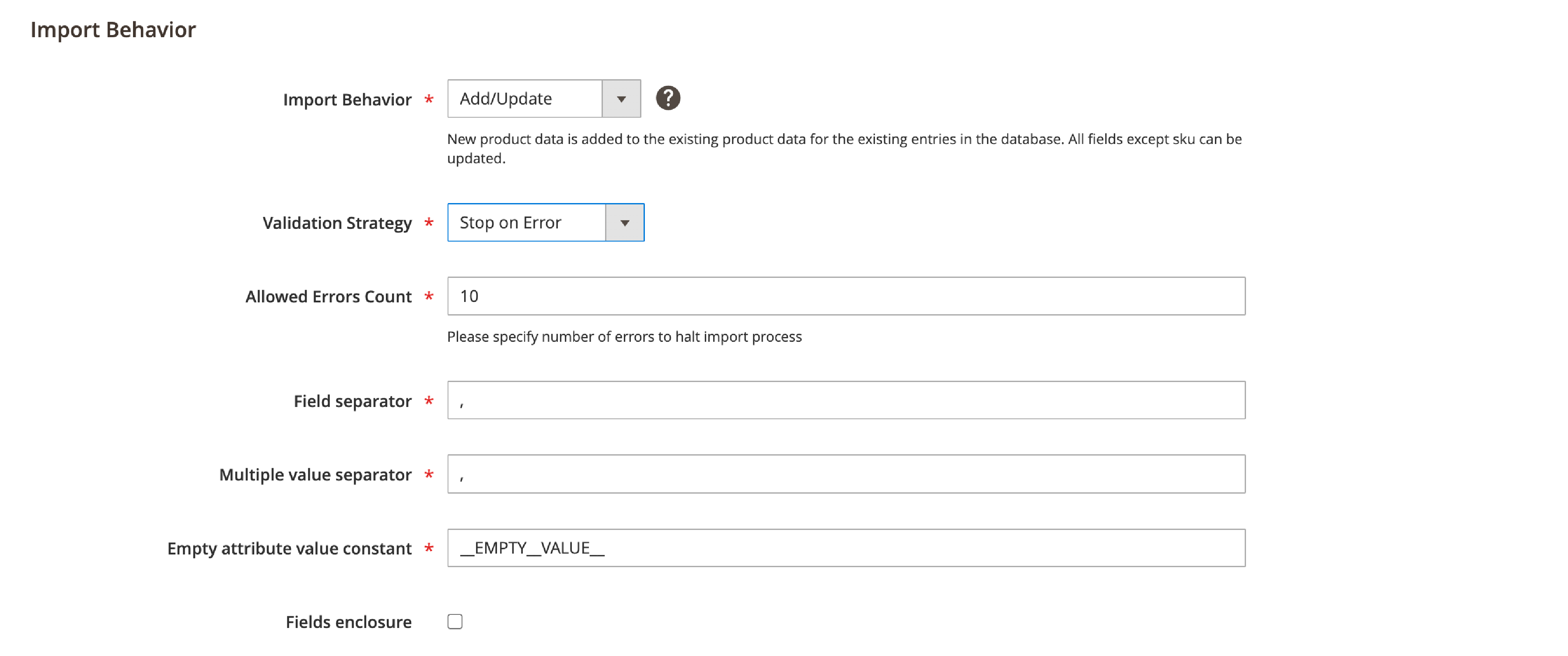 Magento 2 Admin Panel: Configuring Import Behavior