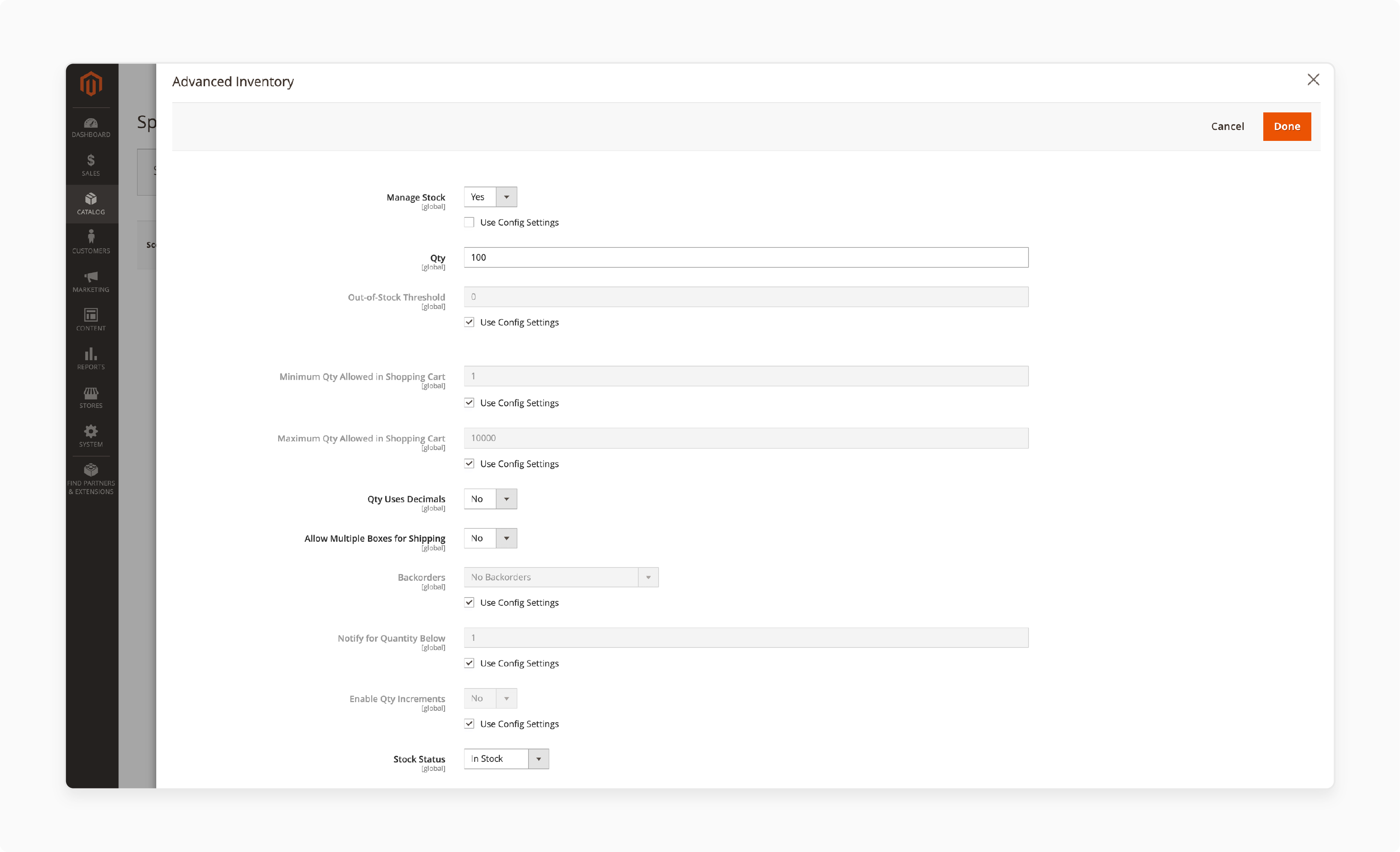Screenshot of Magento 2 Advanced Inventory Settings