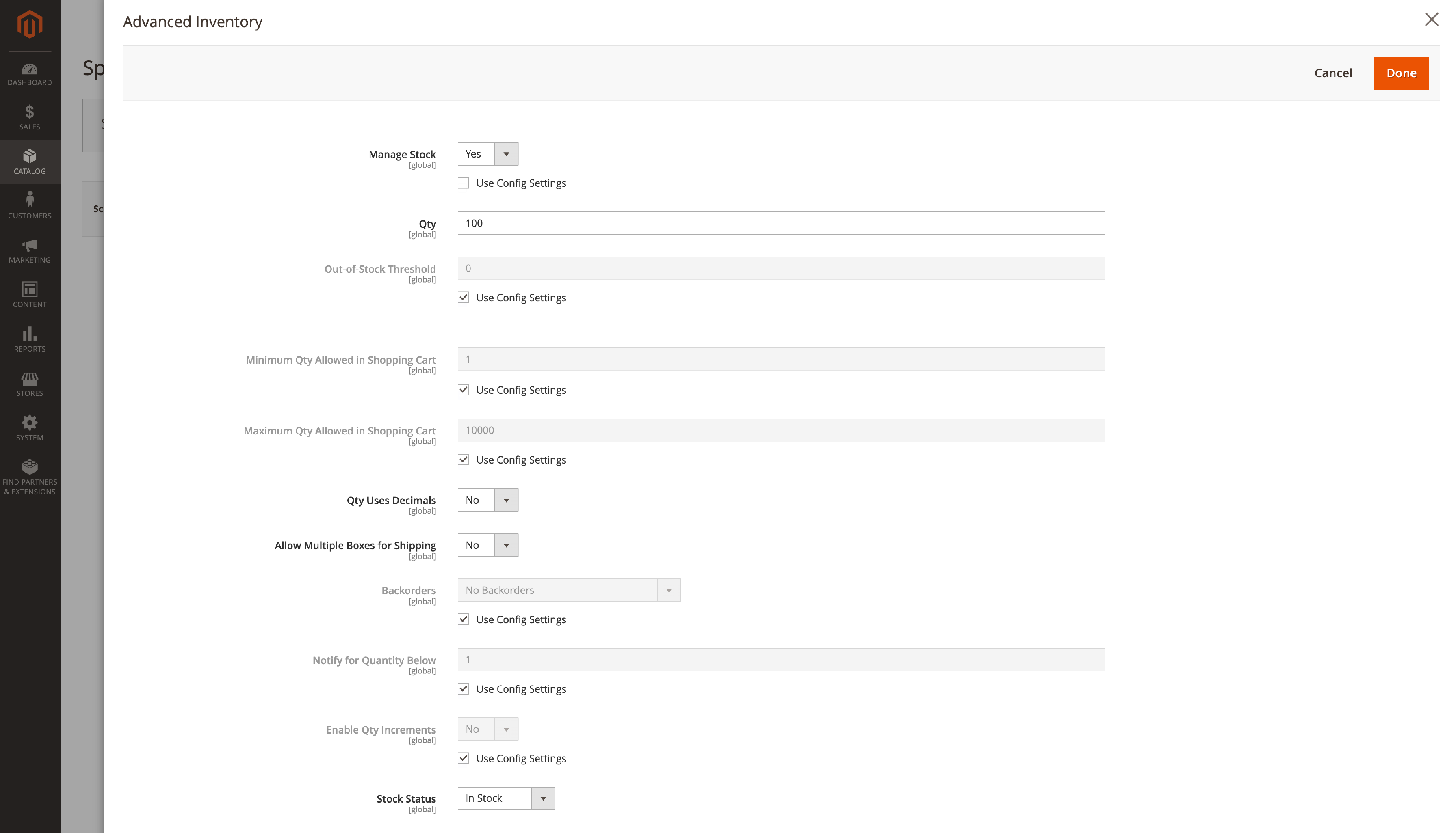 Screenshot of Magento 2 Advanced Inventory Settings