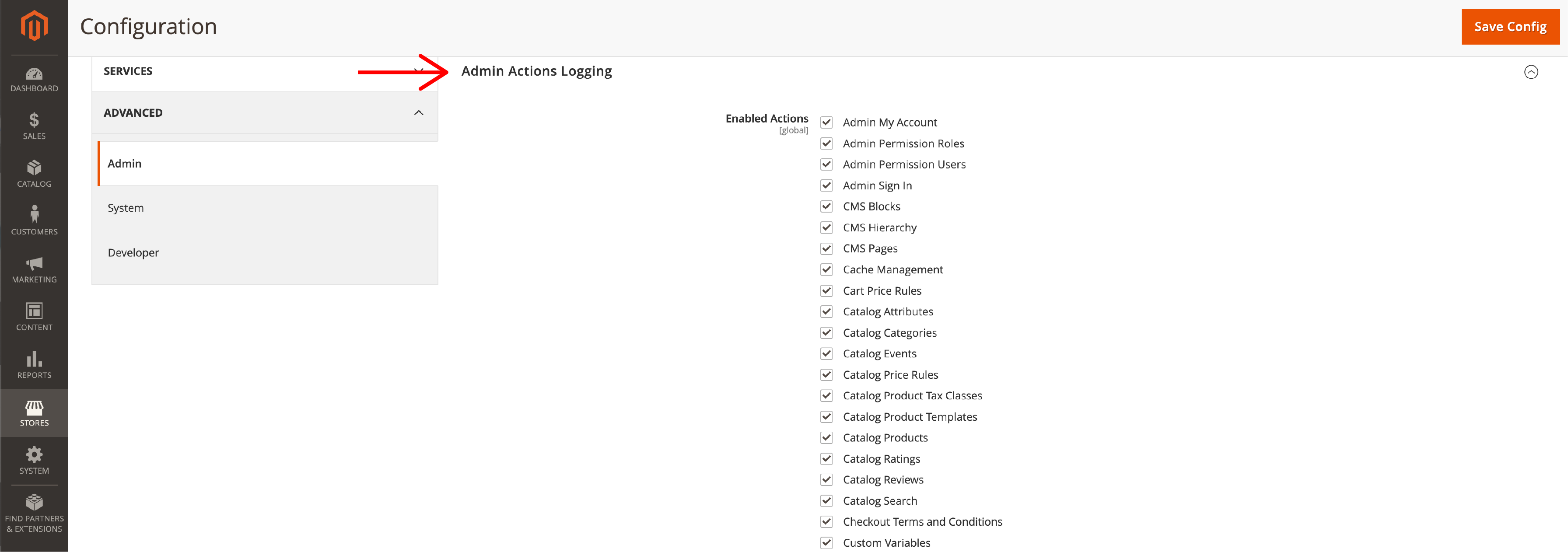 Screenshot of Magento website activity monitoring