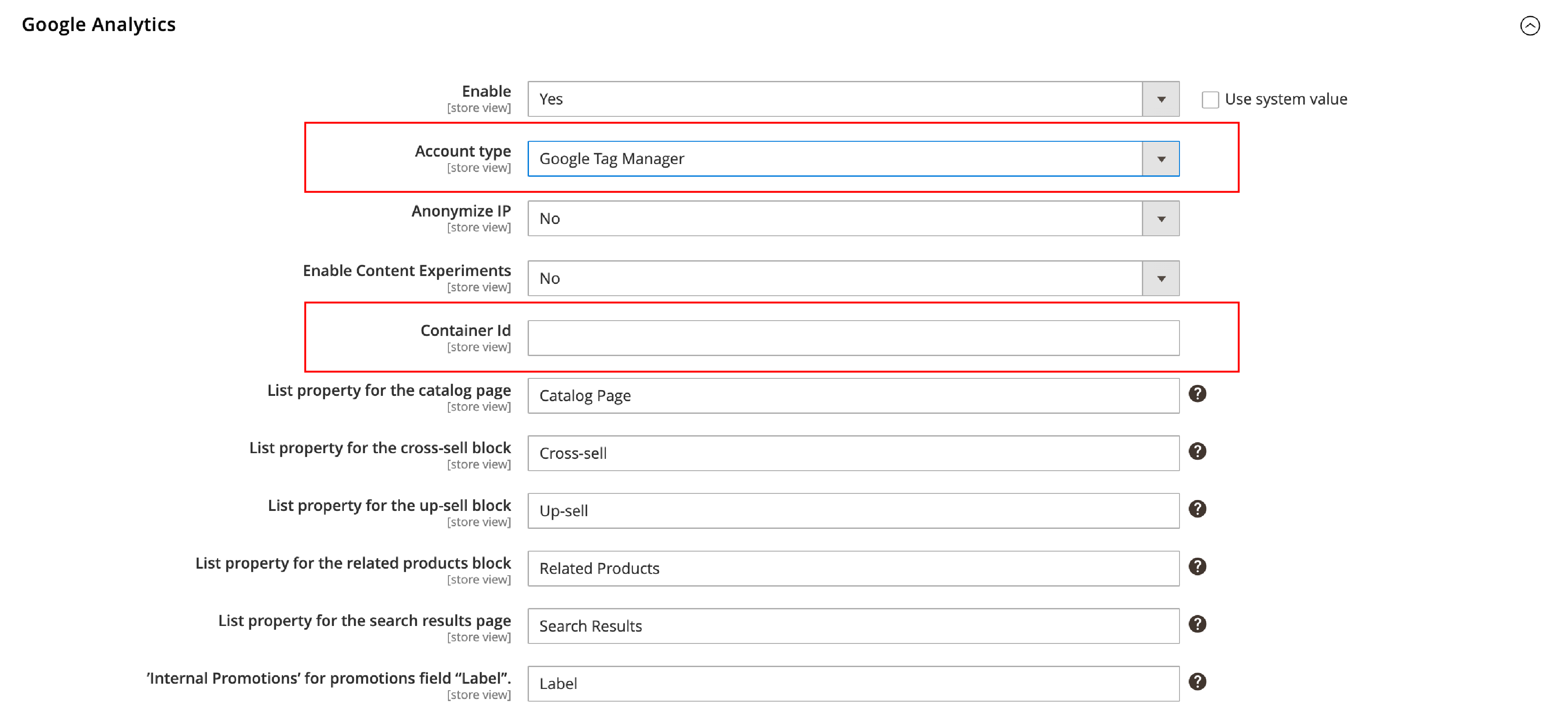 Screenshot of Copying GTM Container ID to Magento 2