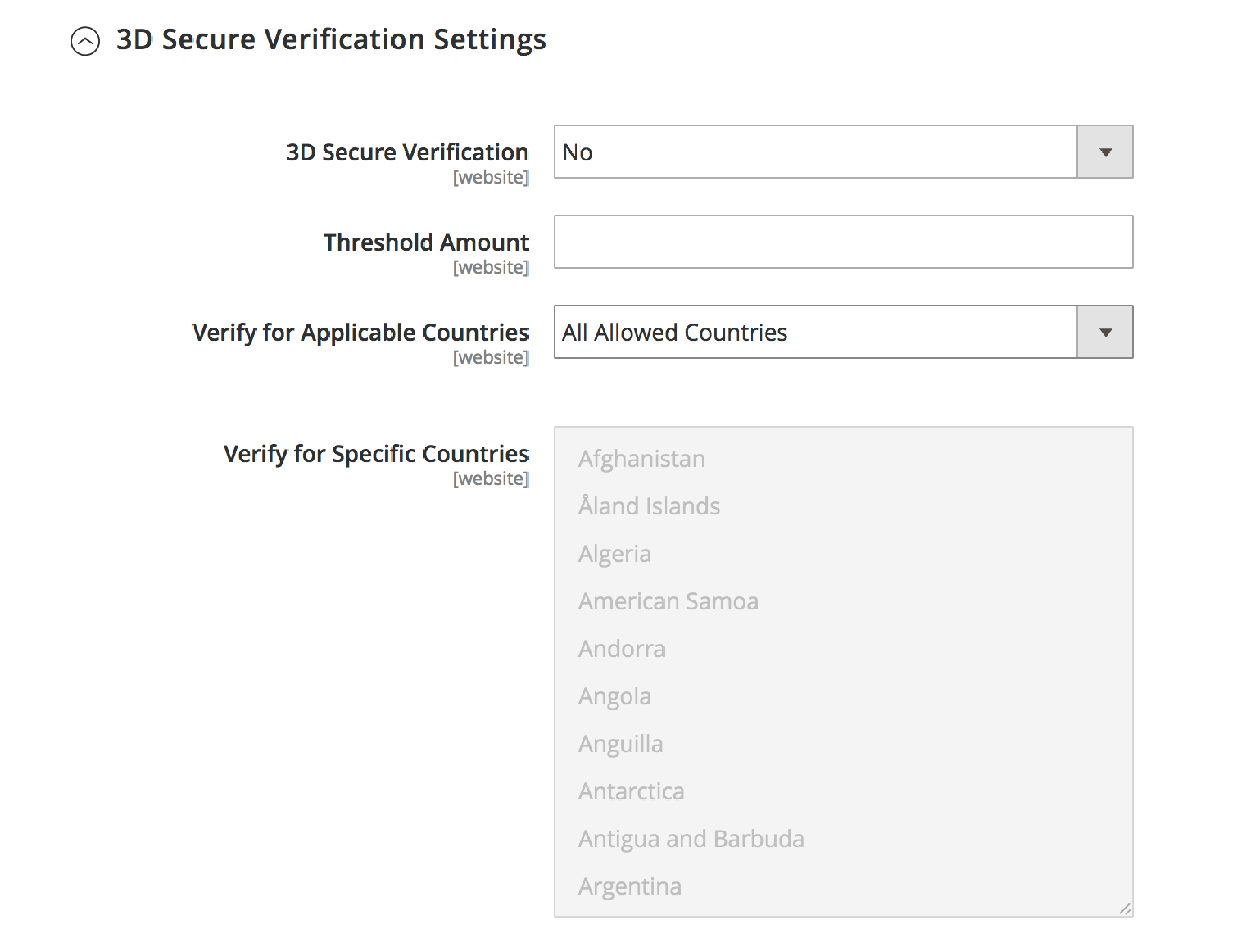 3D verification settings in Magento 2