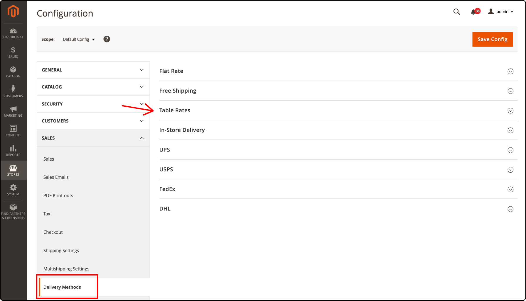 Accessing table rates under Shipping Methods in Magento 2