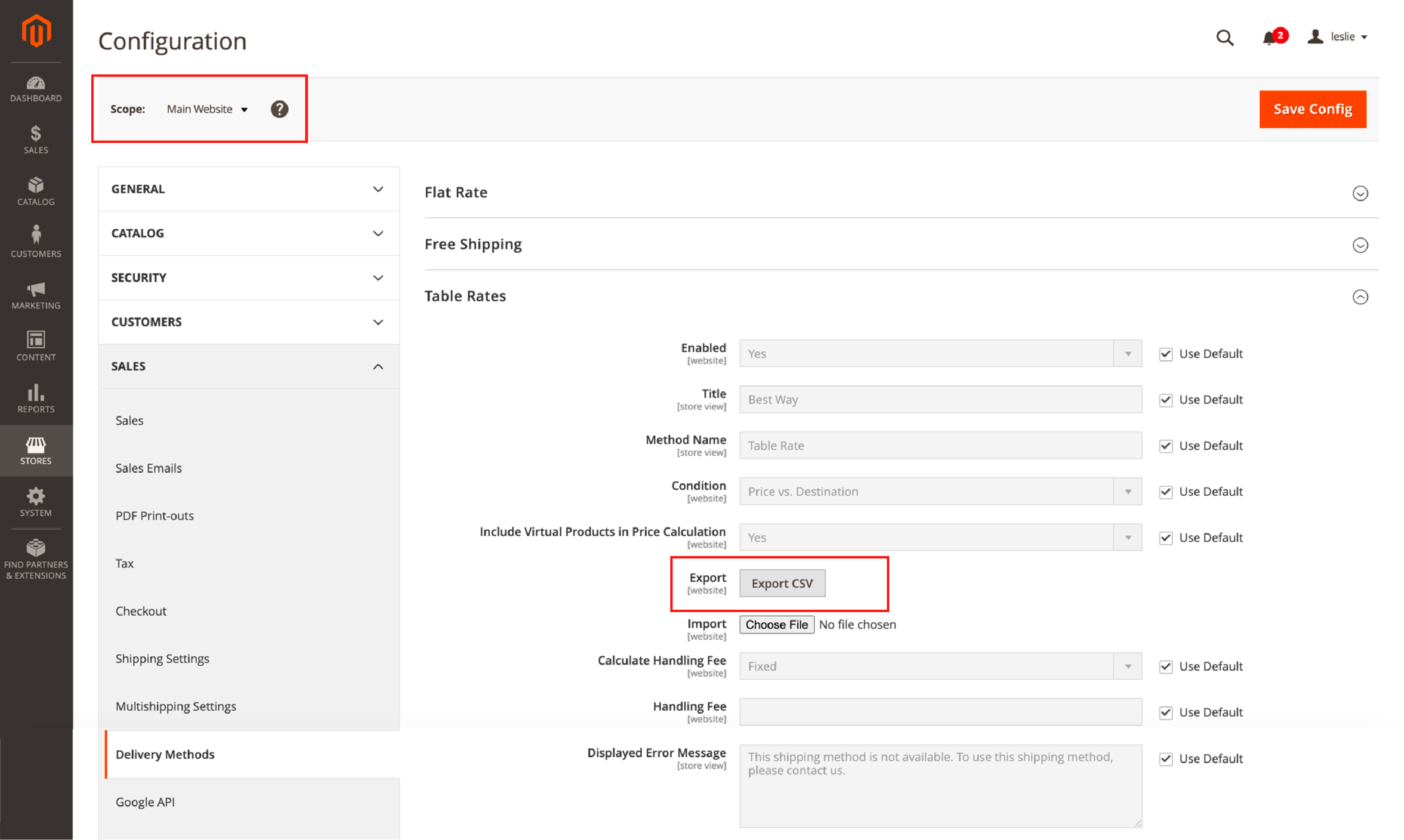 Exporting table rates data as CSV file in Magento 2 admin panel