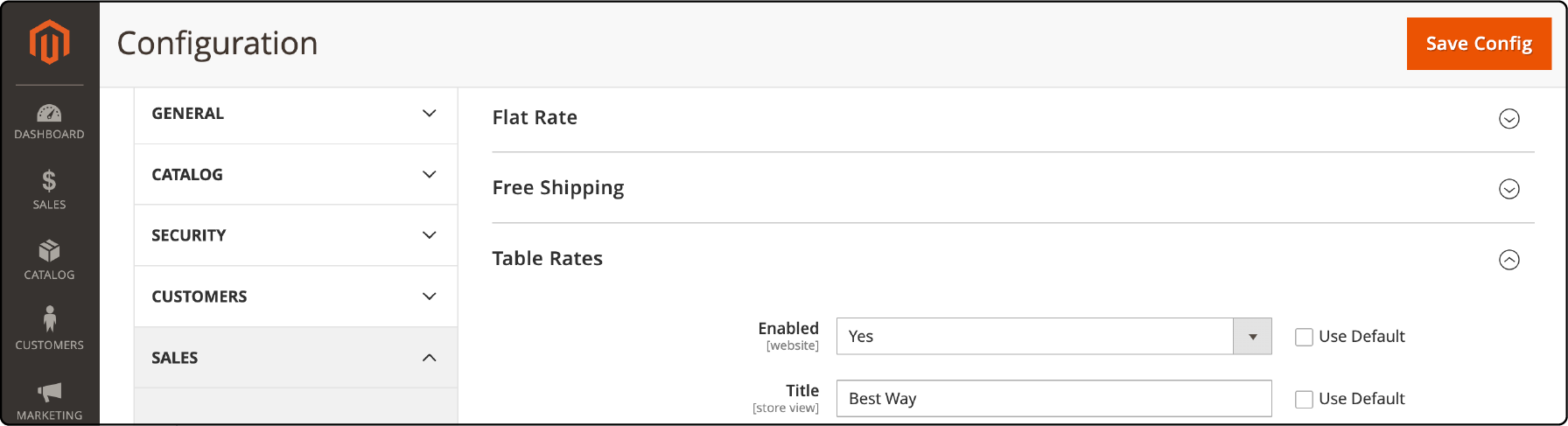 Saving configuration settings after importing CSV for Magento 2 table rates