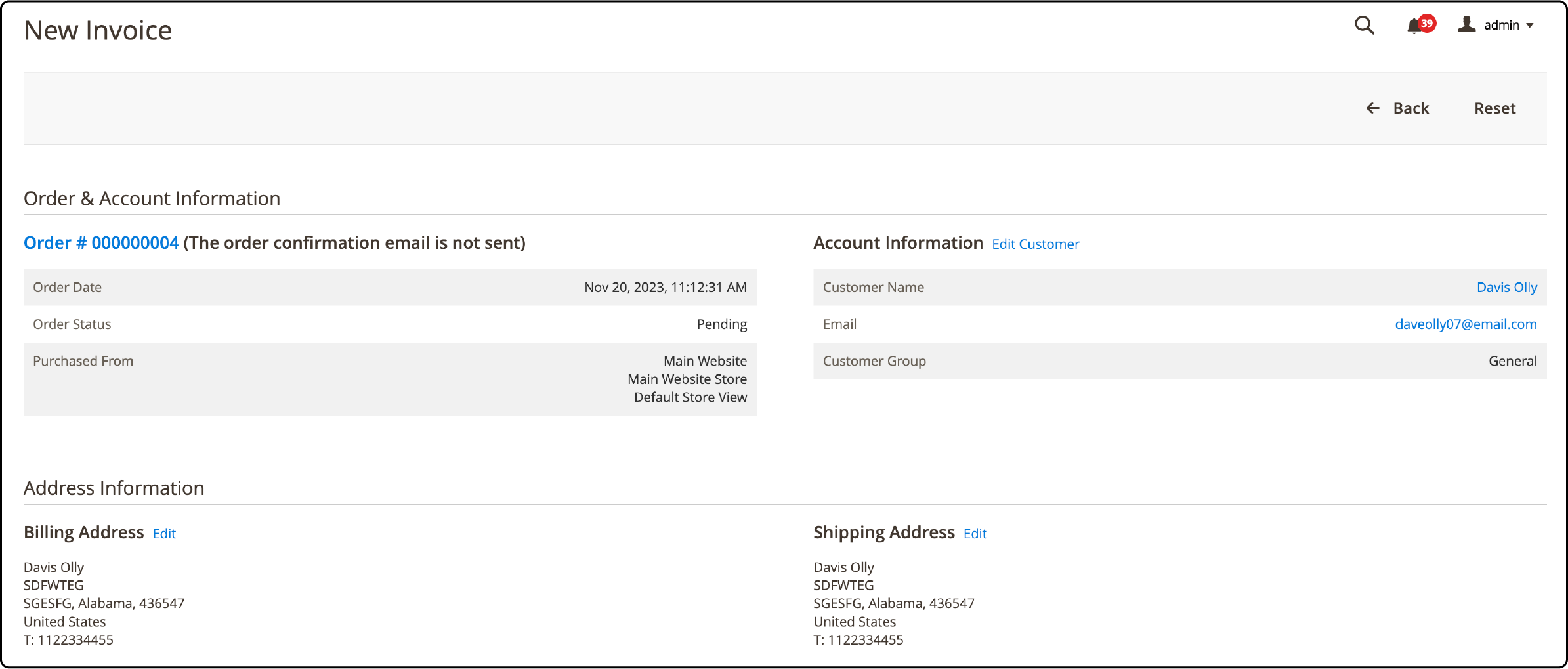 Creating new invoice in Magento