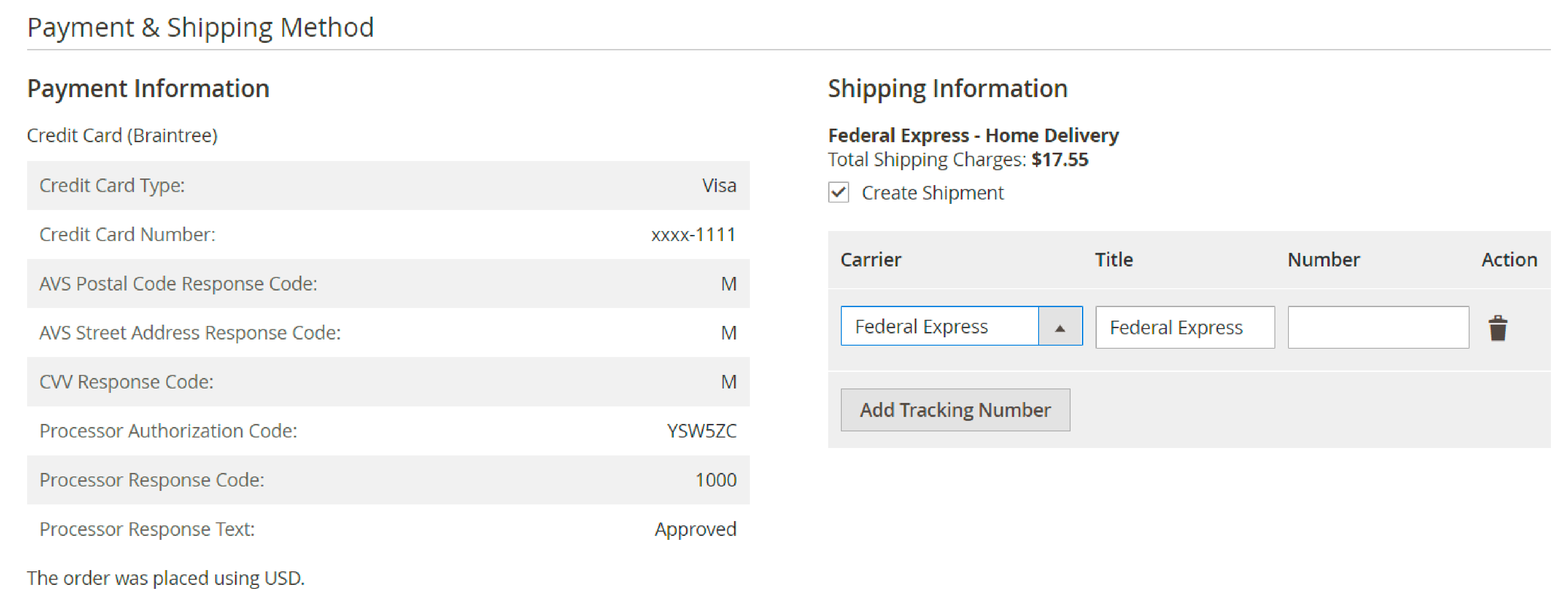Screenshot of Adding a Tracking Number in Magento 2