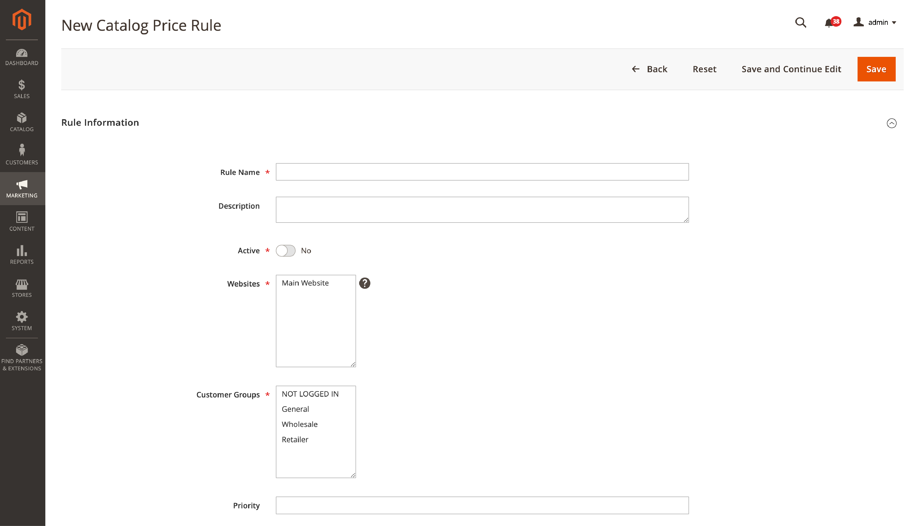 Setting conditions for Magento catalog price rule