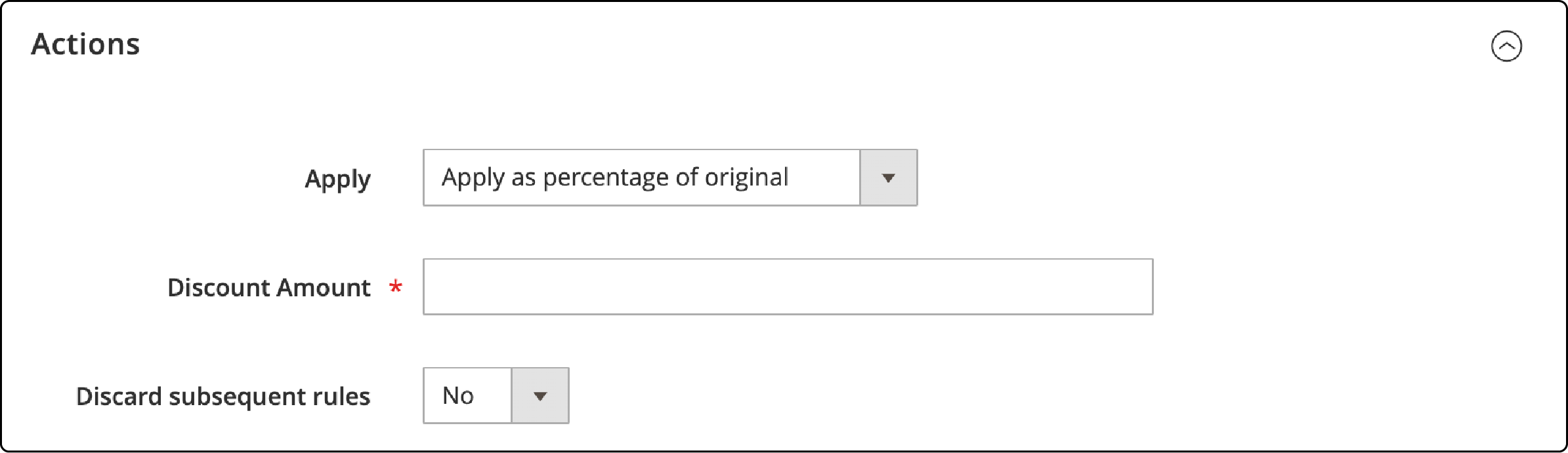 Selection of discount actions for catalog price rule settings in Magento 2