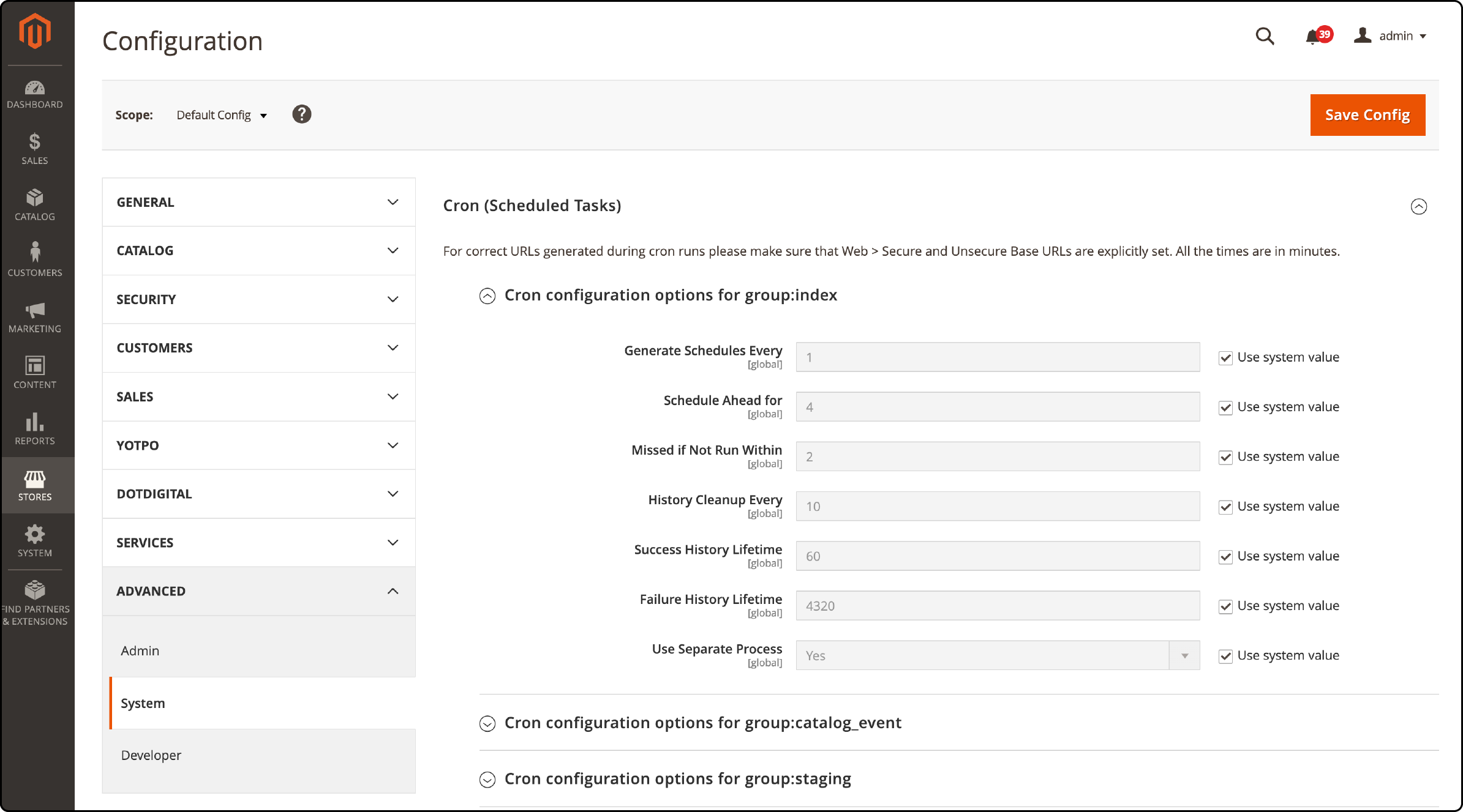 Magento 2 admin panel interface showing steps to customize Magento cron jobs.