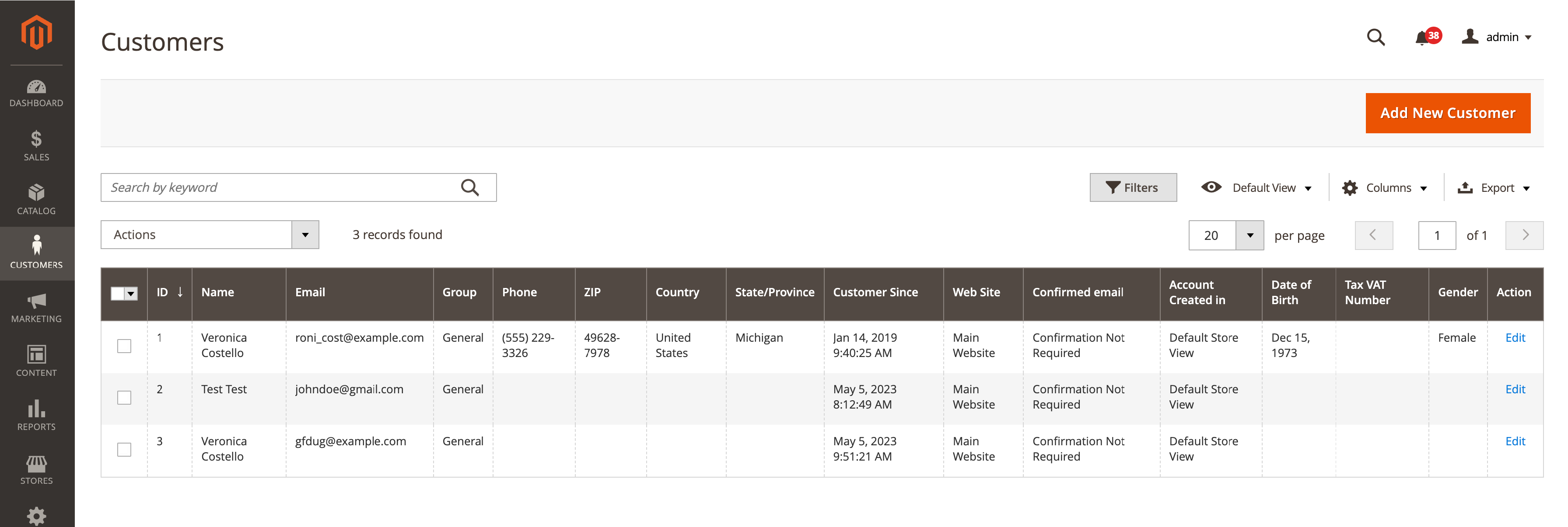 Screenshot of accessing customer accounts in Magento 2 admin panel