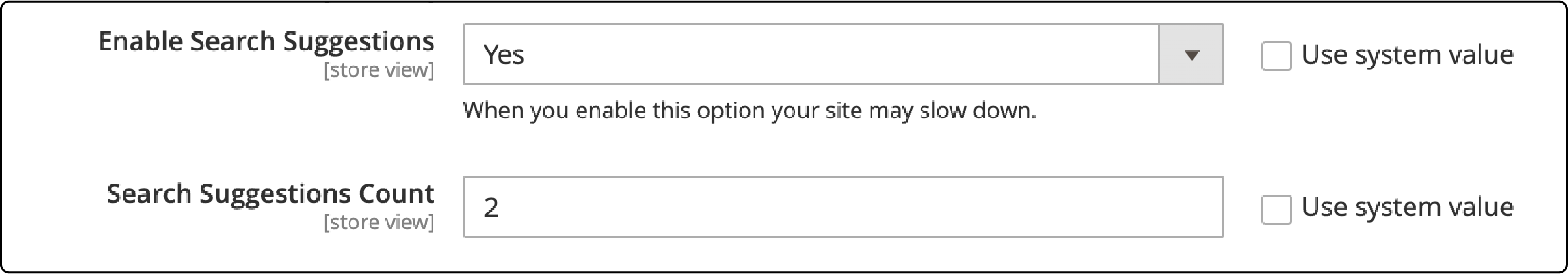 Screenshot of Enable Search Suggestions in Magento 2