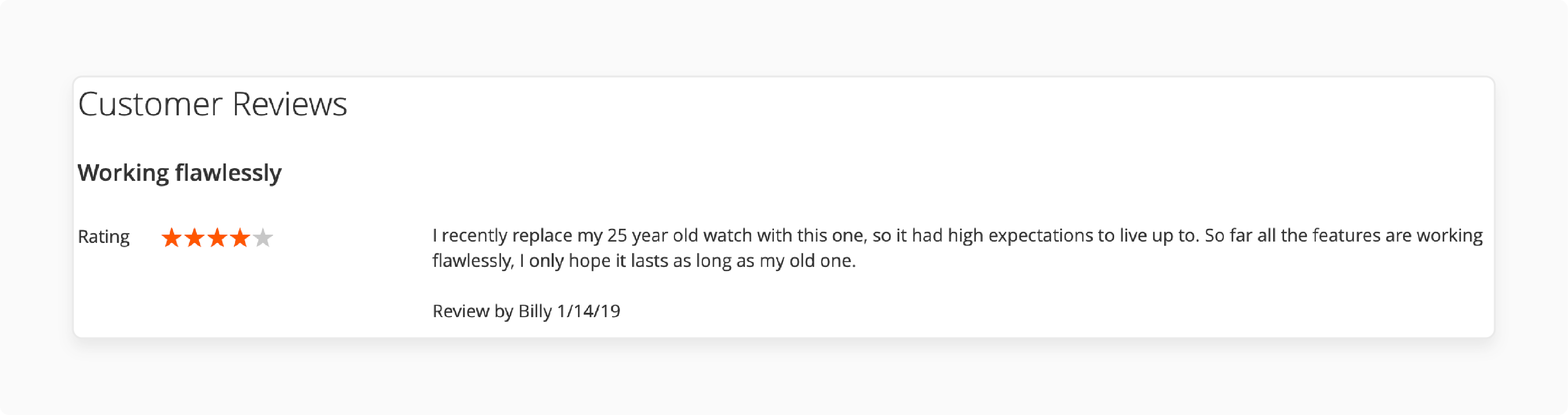 verified buyer review with five-star rating demonstrating the influence of positive customer feedback