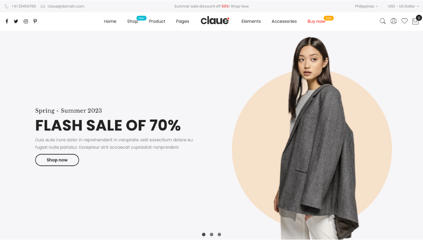 Claue, a minimalist Magento theme for fashion and lifestyle stores