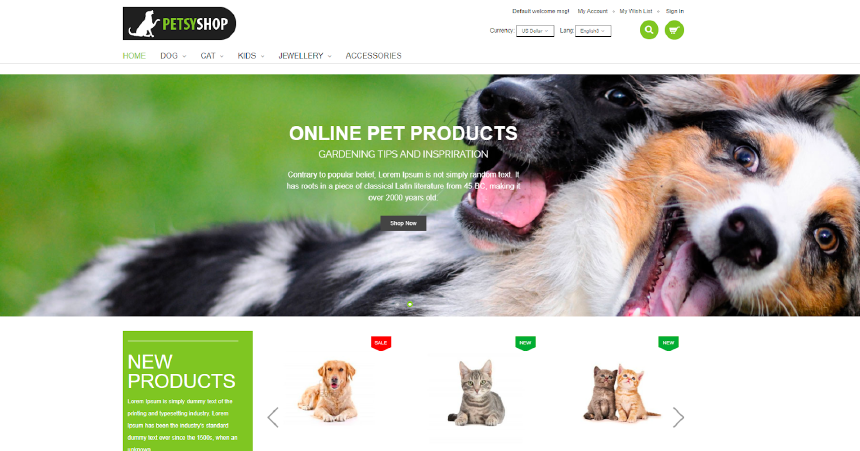 Petsy Shop, a Magento theme designed for pet supplies stores