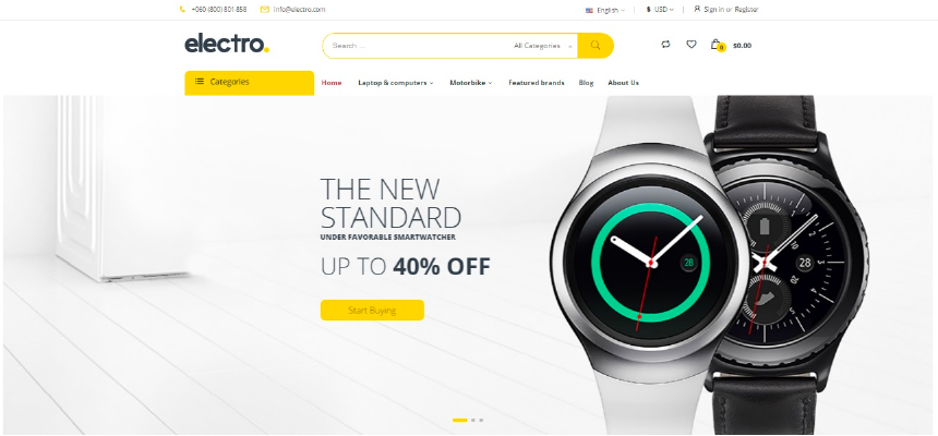 Electro, a vibrant Magento theme ideal for electronics stores