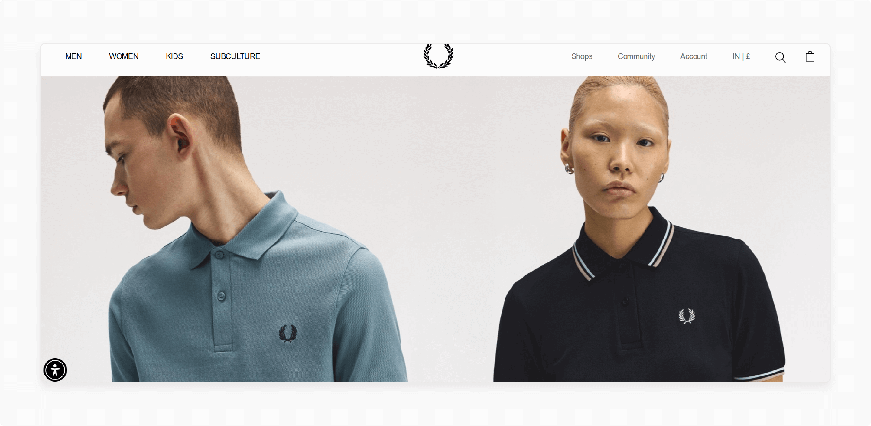 Fred Perry's eCommerce store on Magento, displaying a range of sportswear and casual wear.