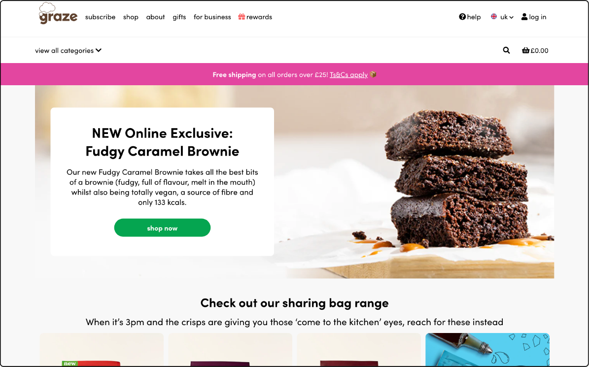 Graze's healthy snack online shop powered by Magento.