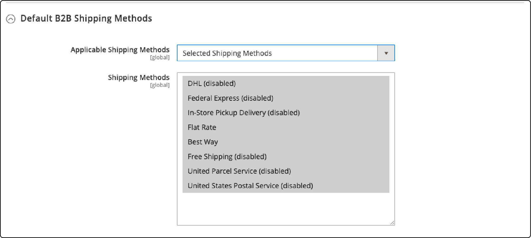 Various shipping methods provided by Adobe Commerce B2B